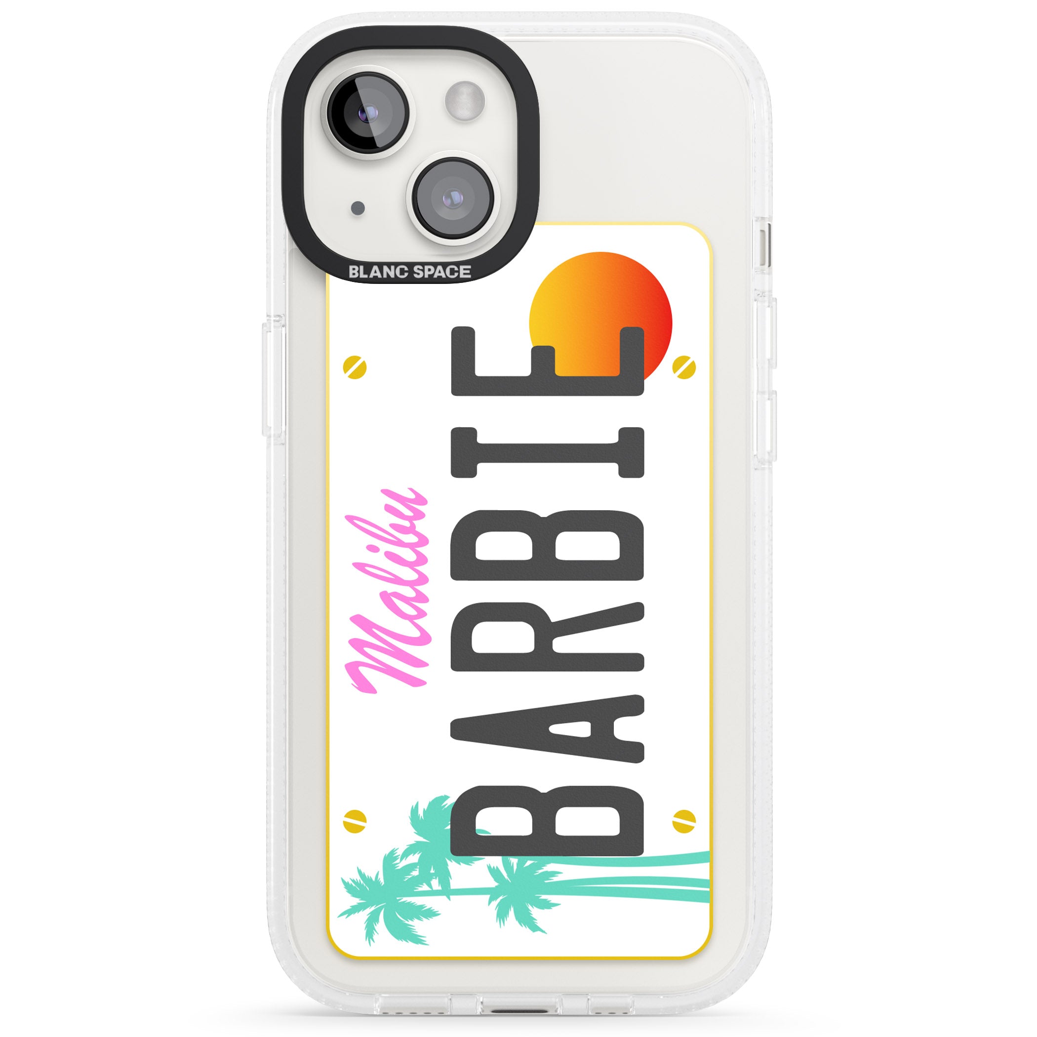 Personalised Malibu License Plate iPhone 15 / 14 / 13 Clear Case Impact Air - Blanc Space