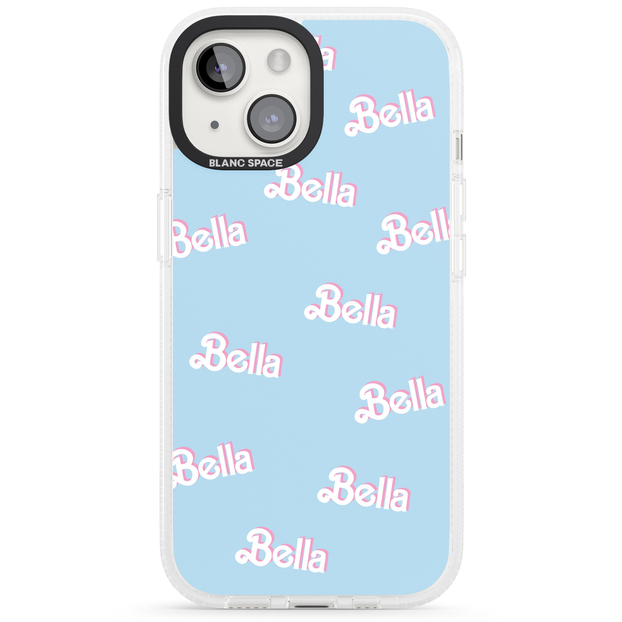 Personalised Cute Name Pattern iPhone 15 / 14 / 13 Clear Case Impact Air - Blanc Space
