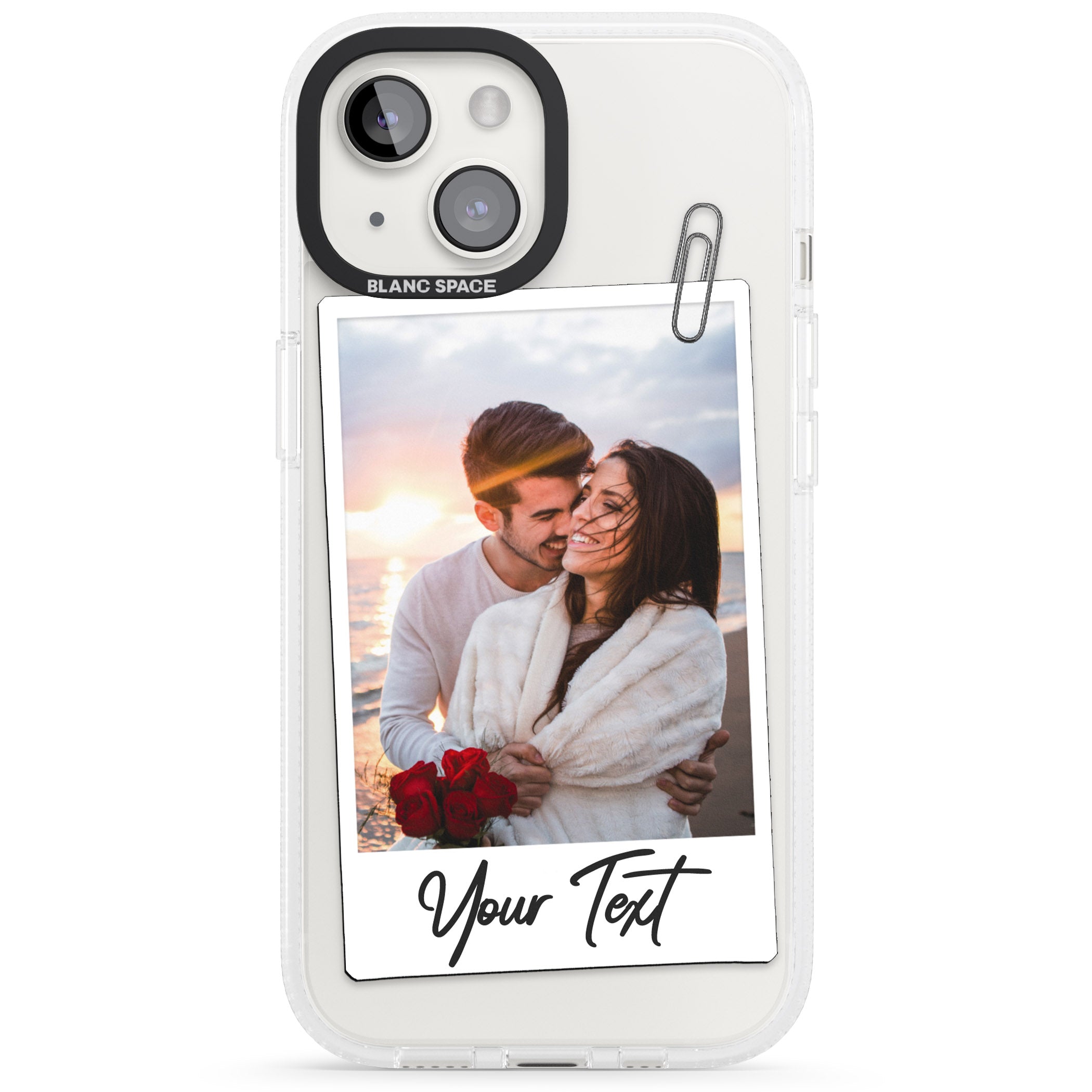 Personalised Instant Camera Photo iPhone 15 / 14 / 13 Clear Case Impact Air - Blanc Space