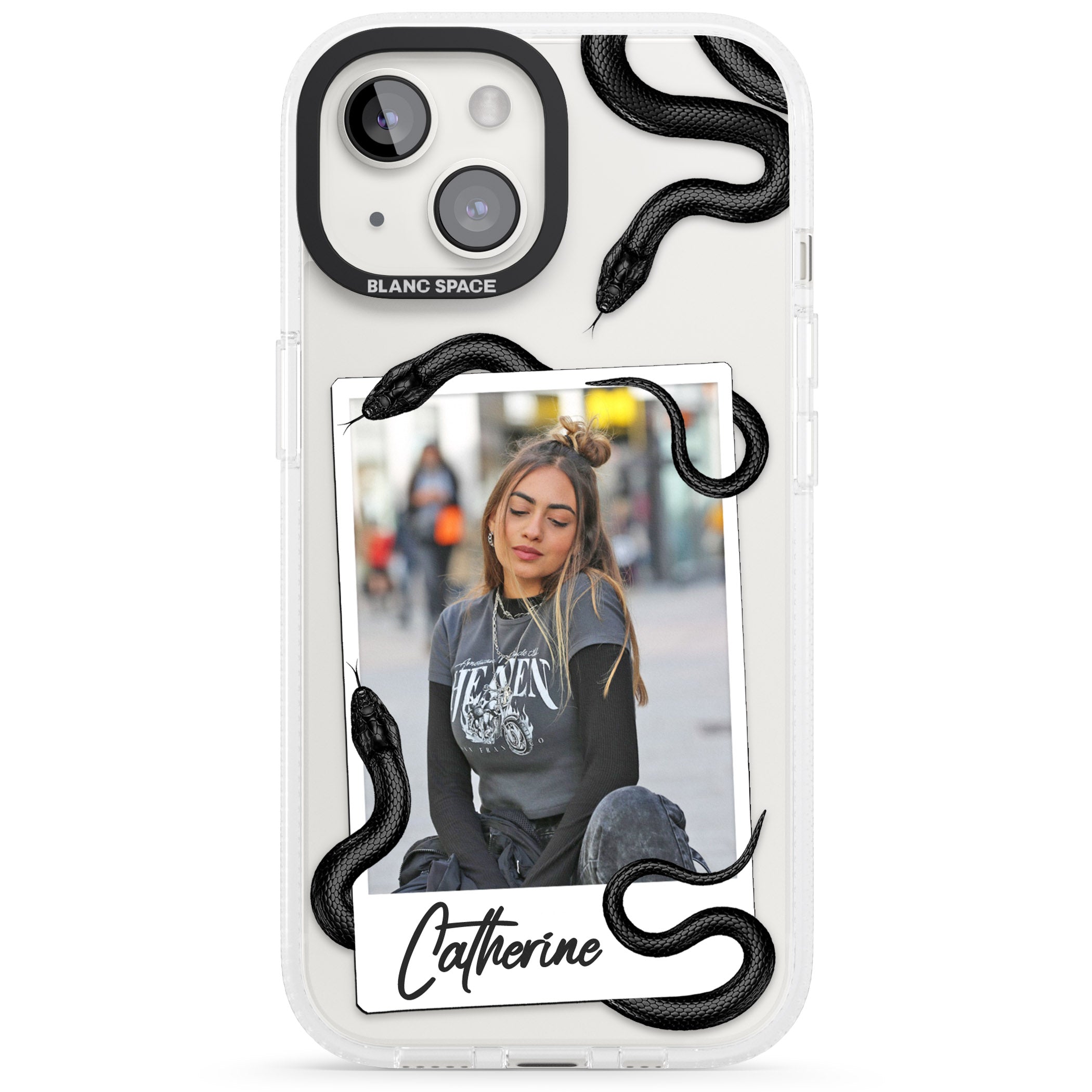 Personalised Snake Instant Photo iPhone 15 / 14 / 13 Clear Case Impact Air - Blanc Space