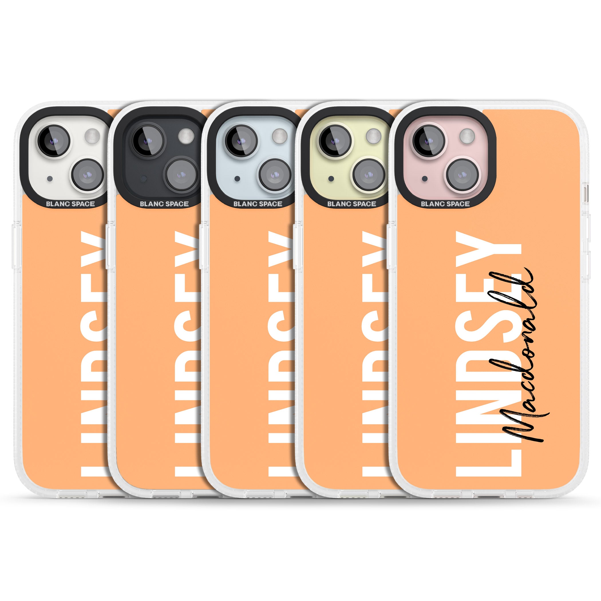 Personalised Bold Name: Peach iPhone 15 / 14 / 13 Clear Case Impact Air - Blanc Space