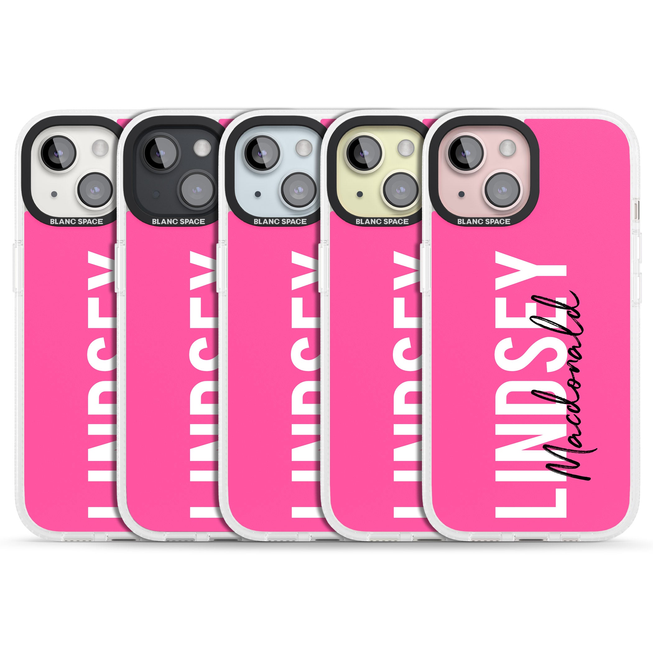 Personalised Bold Name: Pink iPhone 15 / 14 / 13 Clear Case Impact Air - Blanc Space