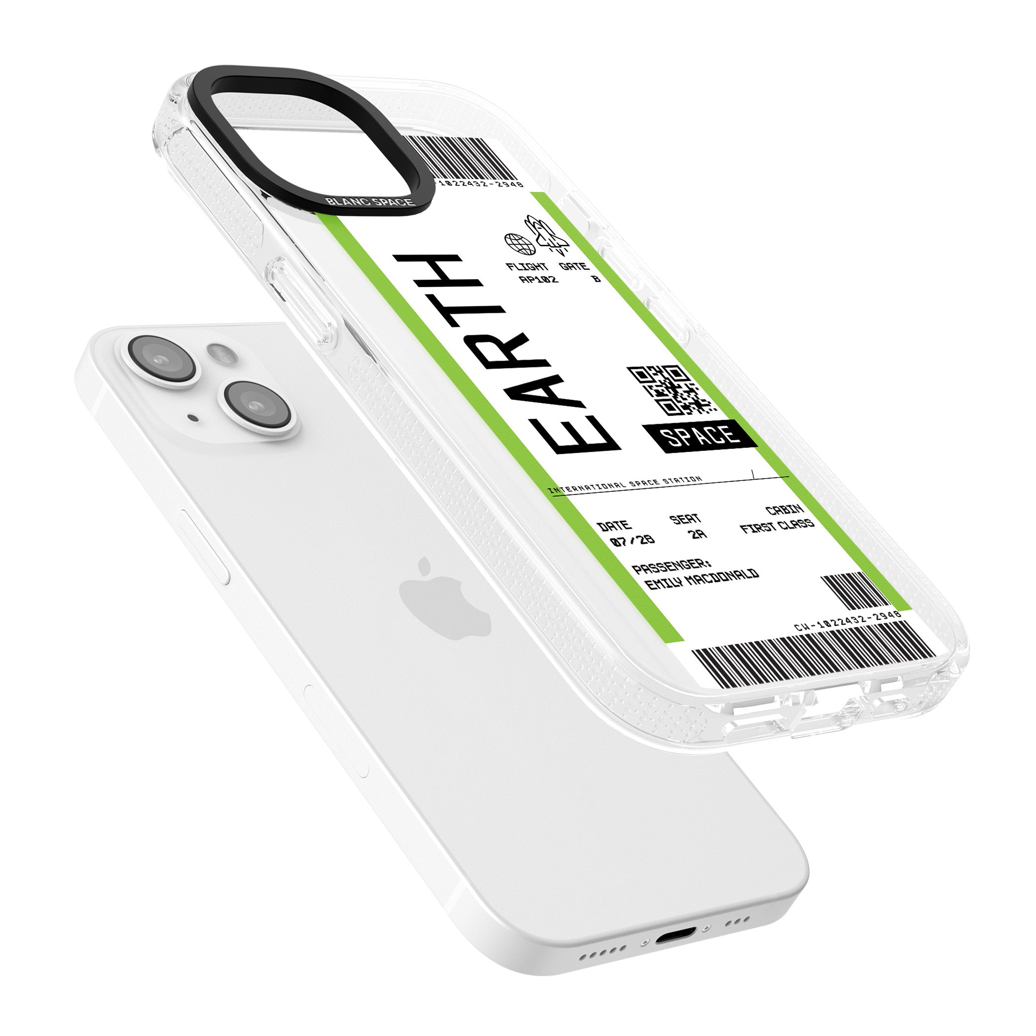 Personalised Earth Space Travel Ticket iPhone 15 / 14 / 13 Clear Case Impact Air - Blanc Space