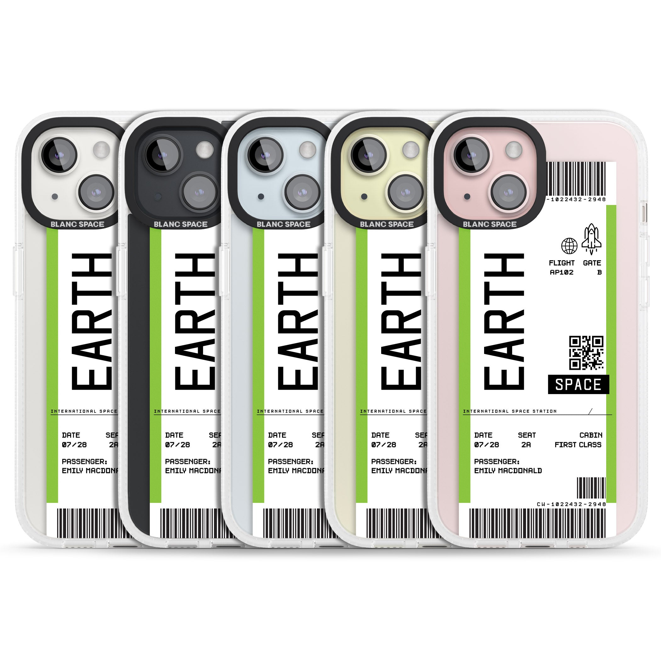 Personalised Earth Space Travel Ticket iPhone 15 / 14 / 13 Clear Case Impact Air - Blanc Space