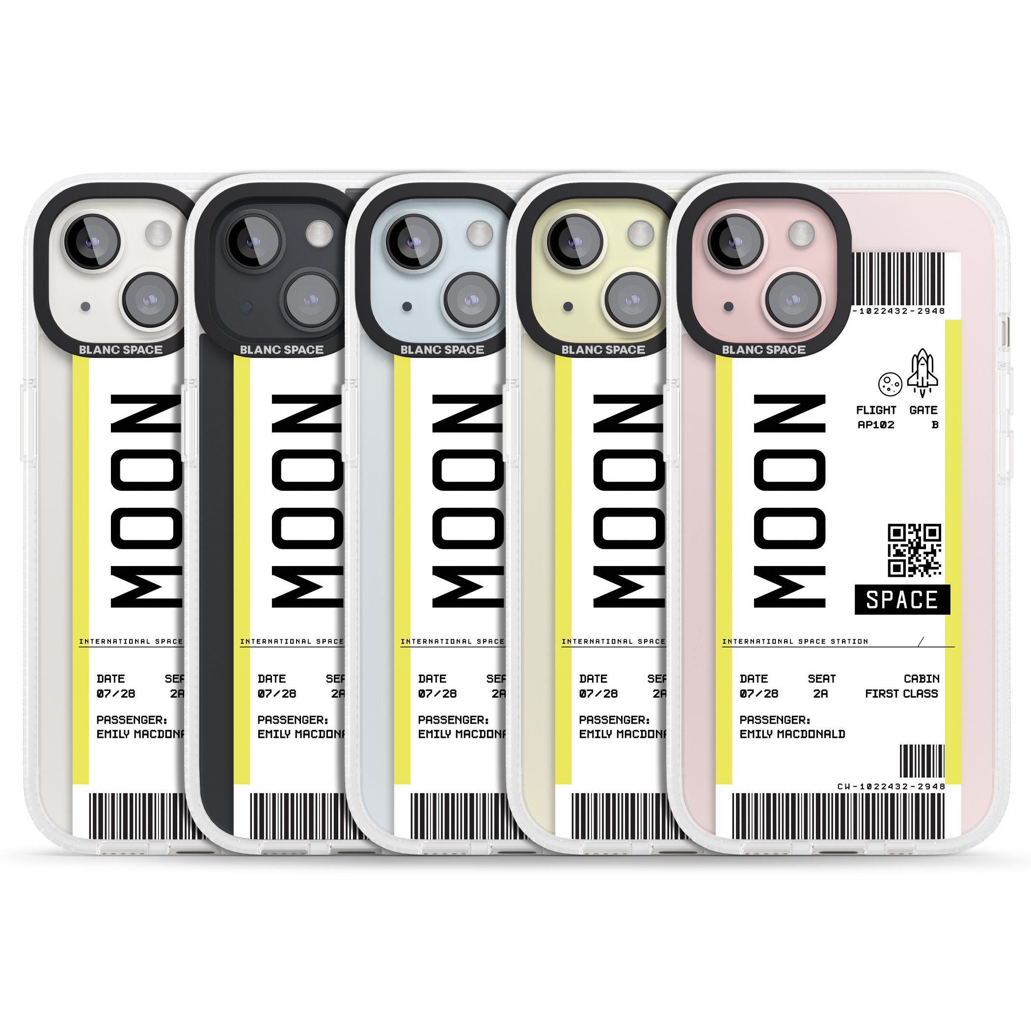 Personalised Moon Space Travel Ticket iPhone 15 / 14 / 13 Clear Case Impact Air - Blanc Space