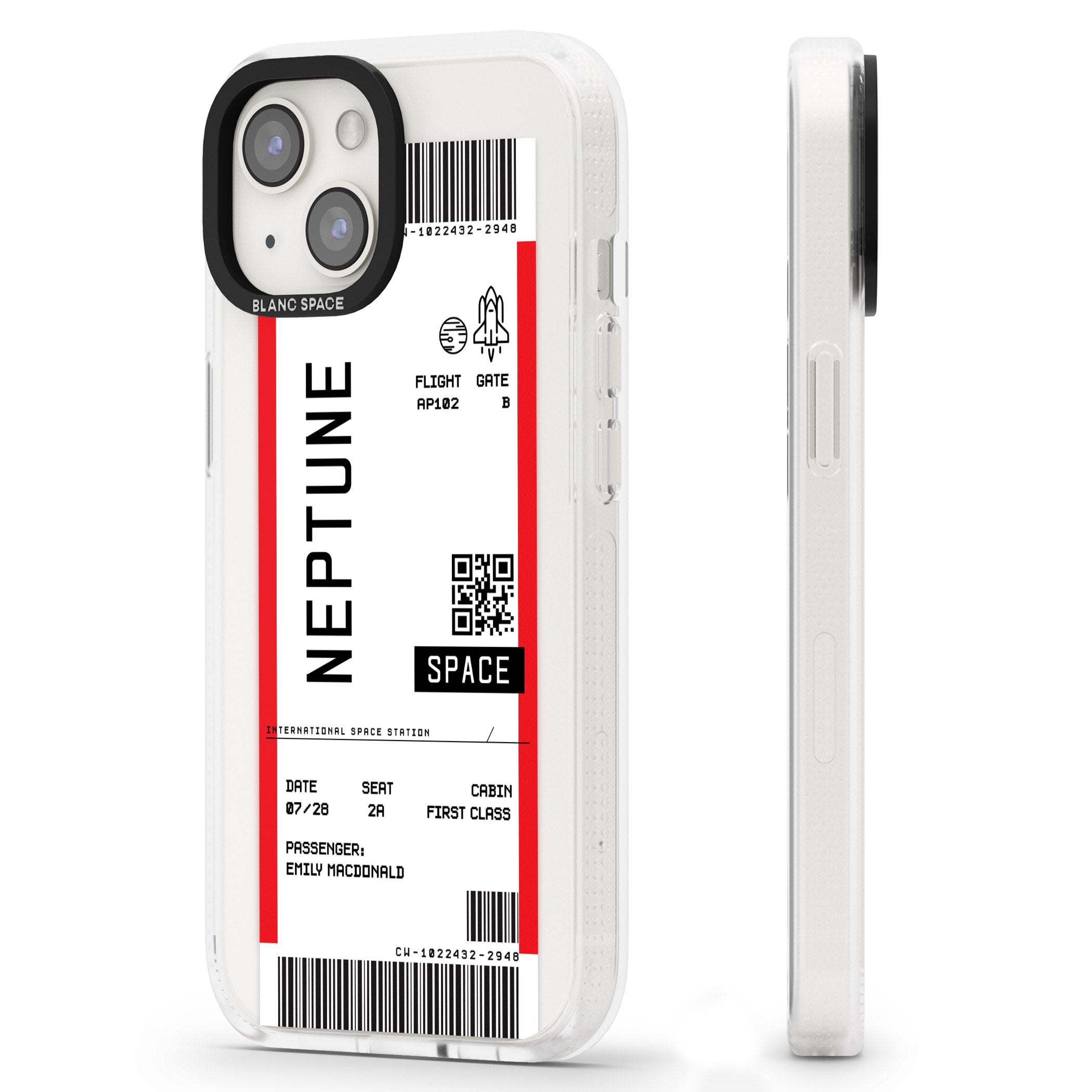 Personalised Neptune Space Travel Ticket iPhone 15 / 14 / 13 Clear Case Impact Air - Blanc Space