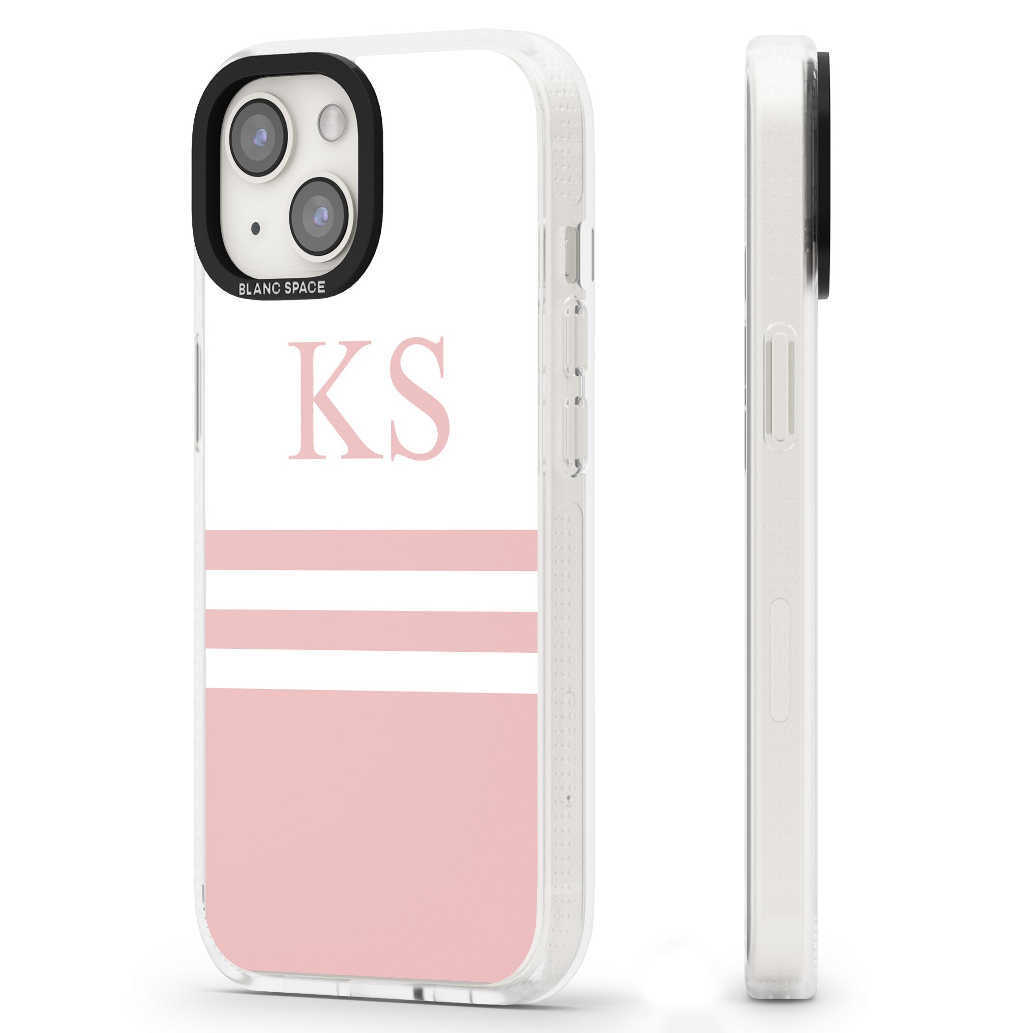 Personalised Minimal Pink Stripes & Initials iPhone 15 / 14 / 13 Clear Case Impact Air - Blanc Space