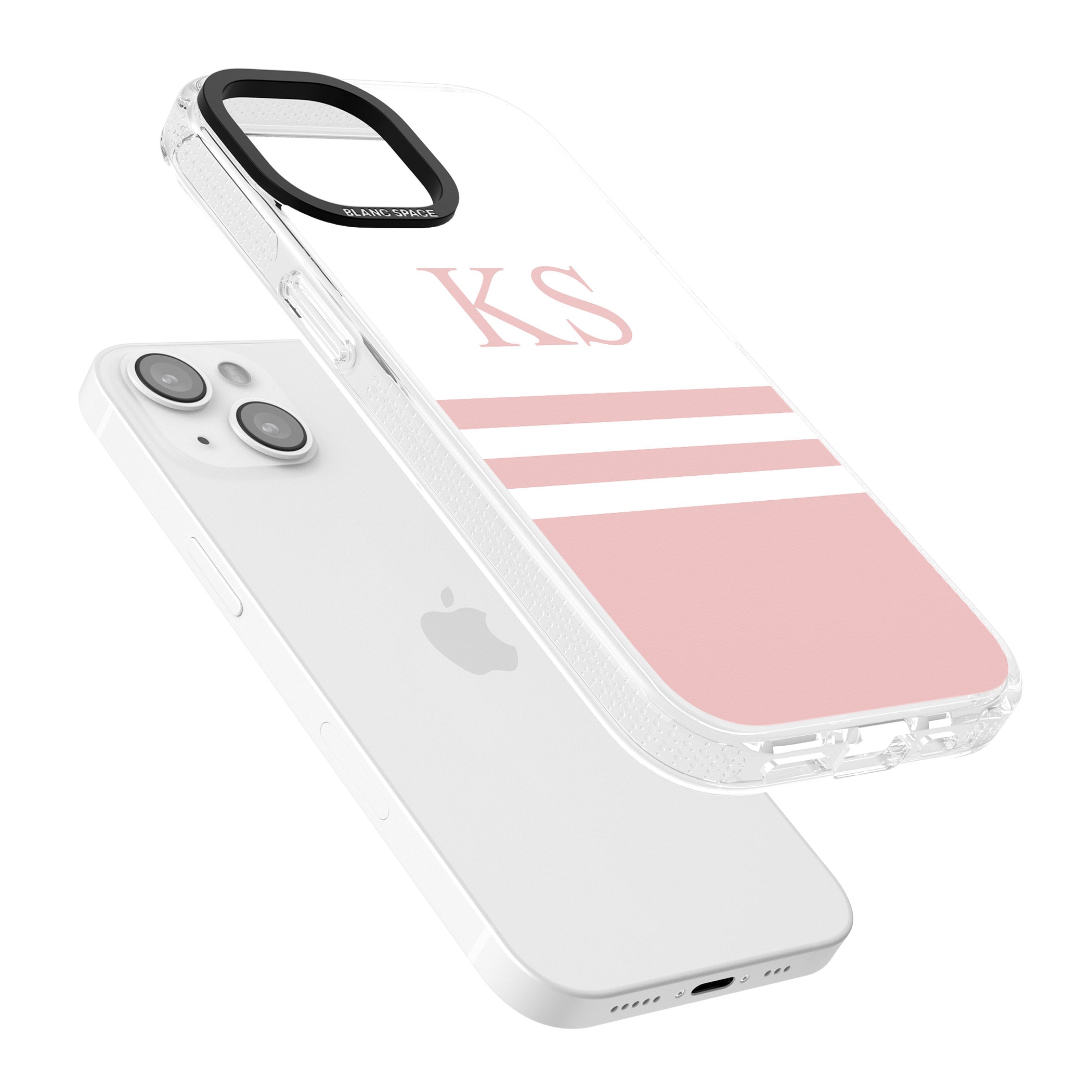 Personalised Minimal Pink Stripes & Initials iPhone 15 / 14 / 13 Clear Case Impact Air - Blanc Space