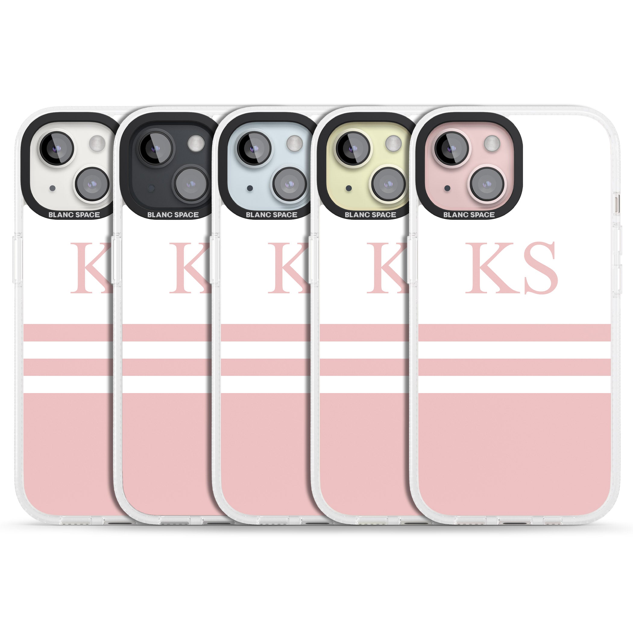 Personalised Minimal Pink Stripes & Initials iPhone 15 / 14 / 13 Clear Case Impact Air - Blanc Space