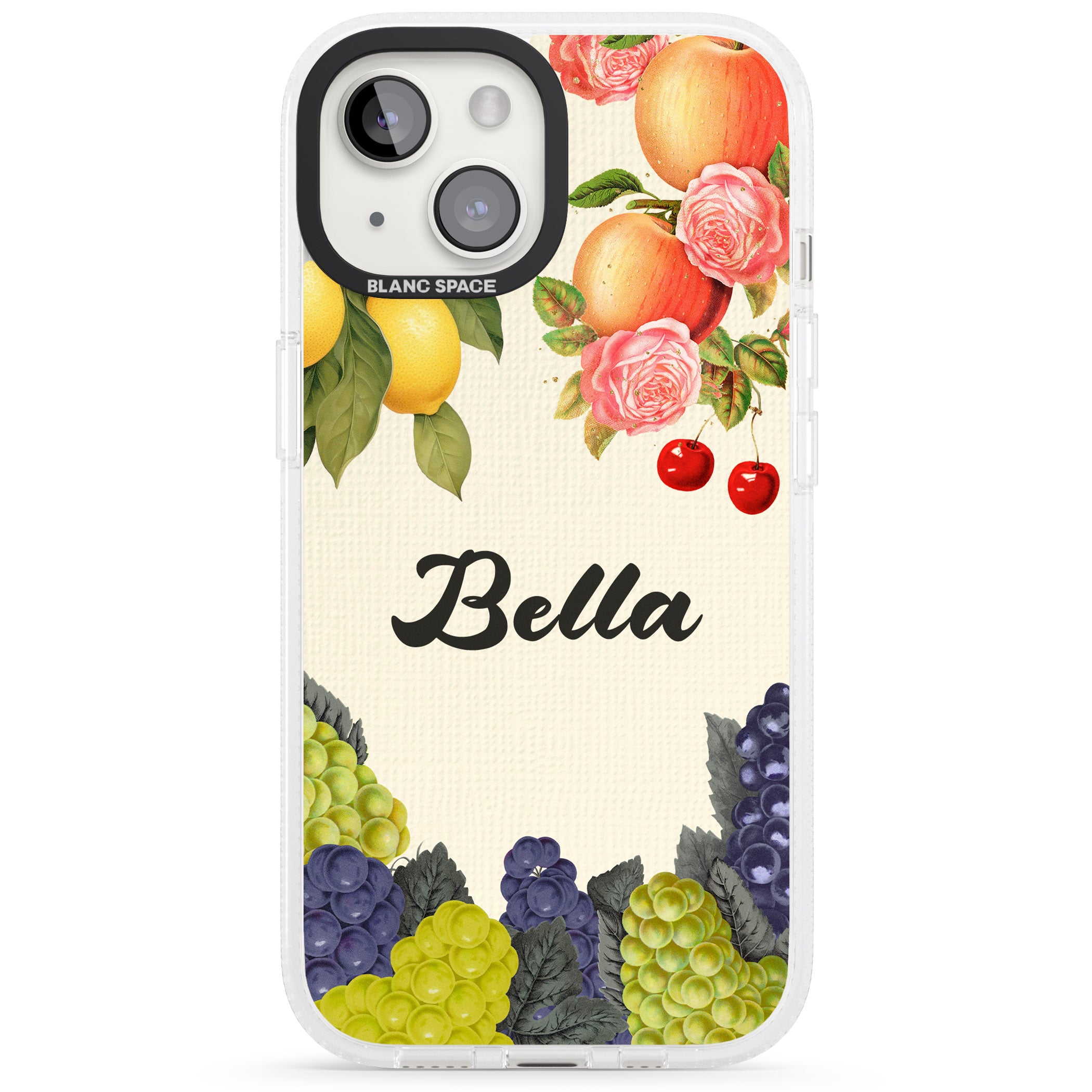 Personalised Vintage Fruits iPhone 15 / 14 / 13 Clear Case Impact Air - Blanc Space