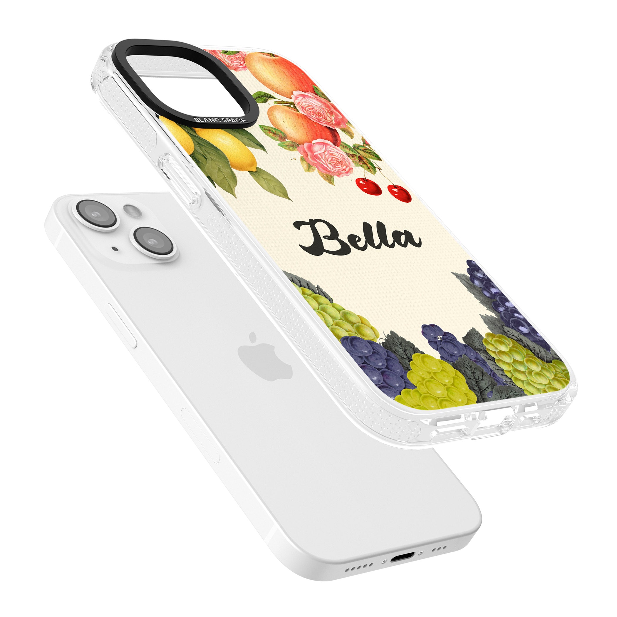 Personalised Vintage Fruits iPhone 15 / 14 / 13 Clear Case Impact Air - Blanc Space