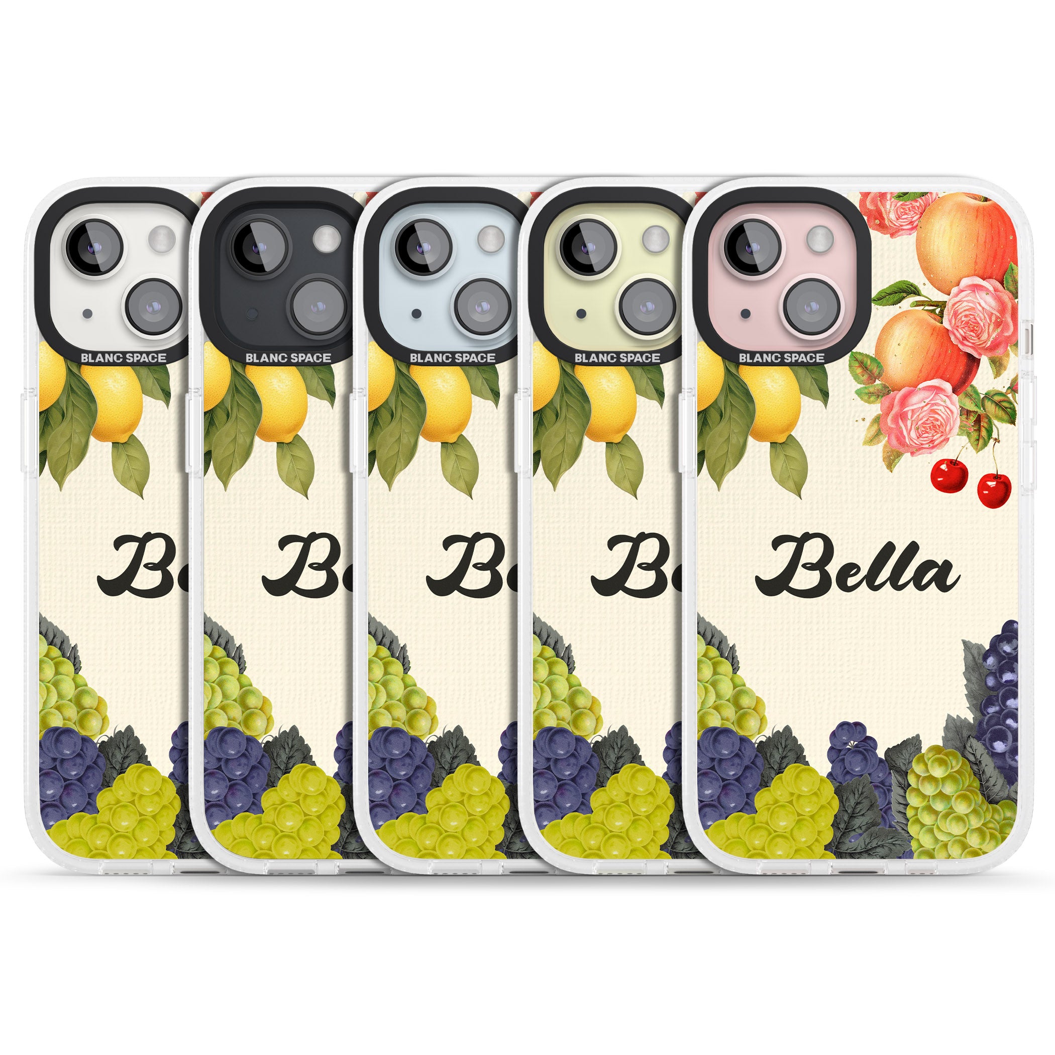 Personalised Vintage Fruits iPhone 15 / 14 / 13 Clear Case Impact Air - Blanc Space
