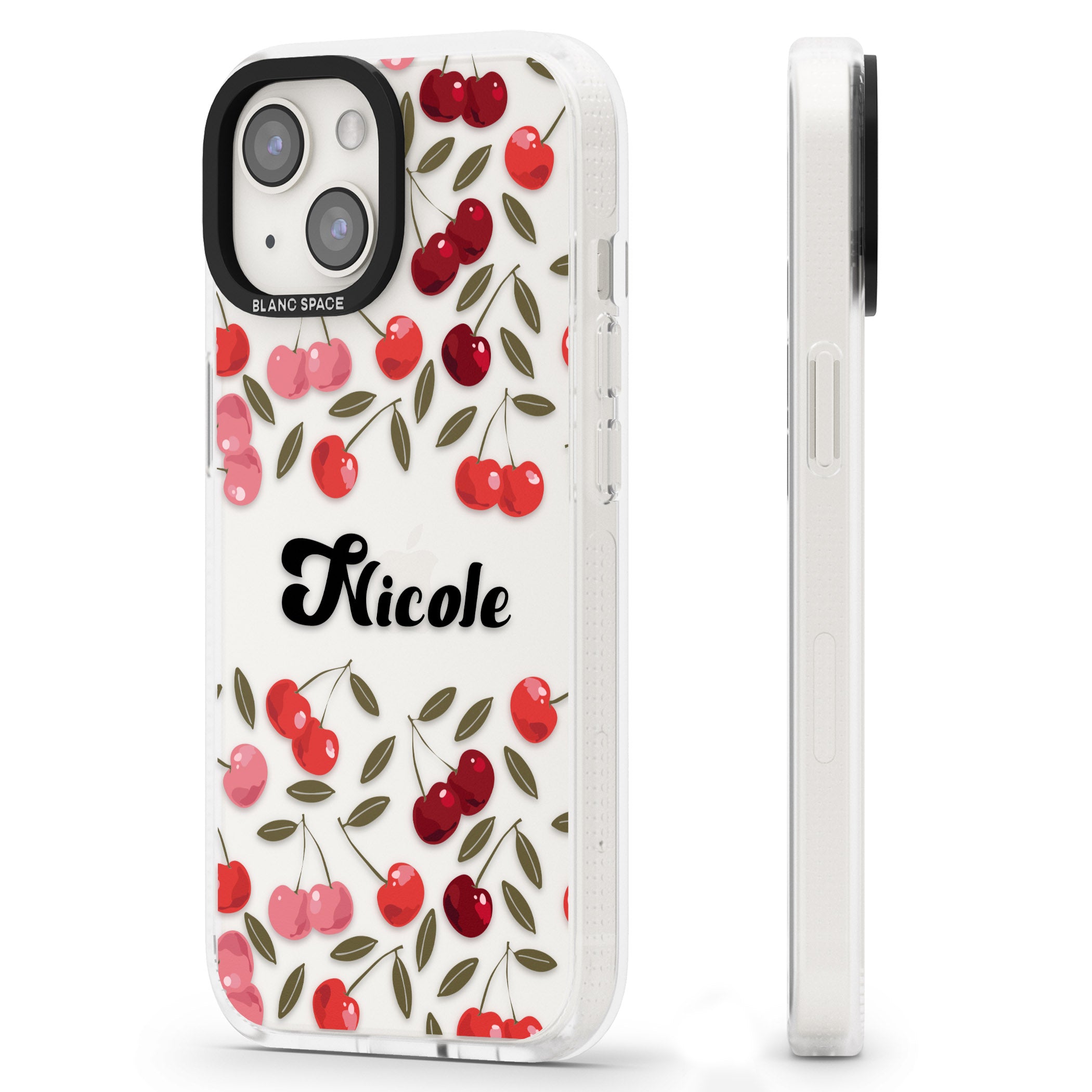 Personalised Cherry Pattern iPhone 15 / 14 / 13 Clear Case Impact Air - Blanc Space