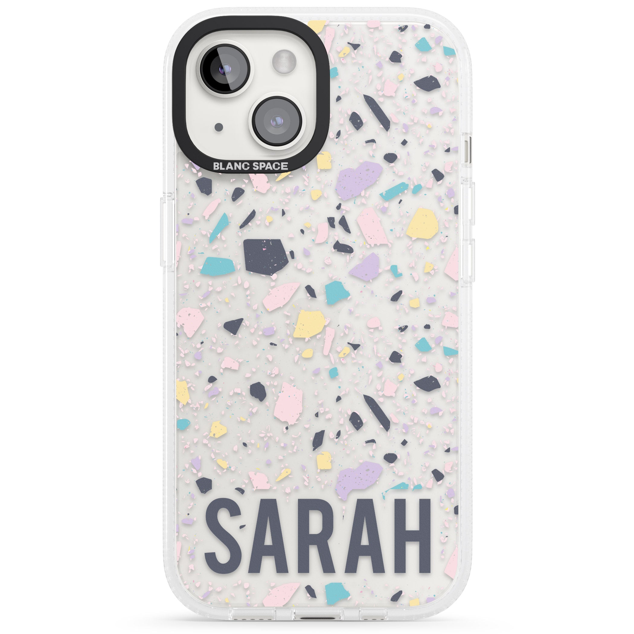 Personalised Terrazzo - Pink, Purple, Blue iPhone 15 / 14 / 13 Clear Case Impact Air - Blanc Space