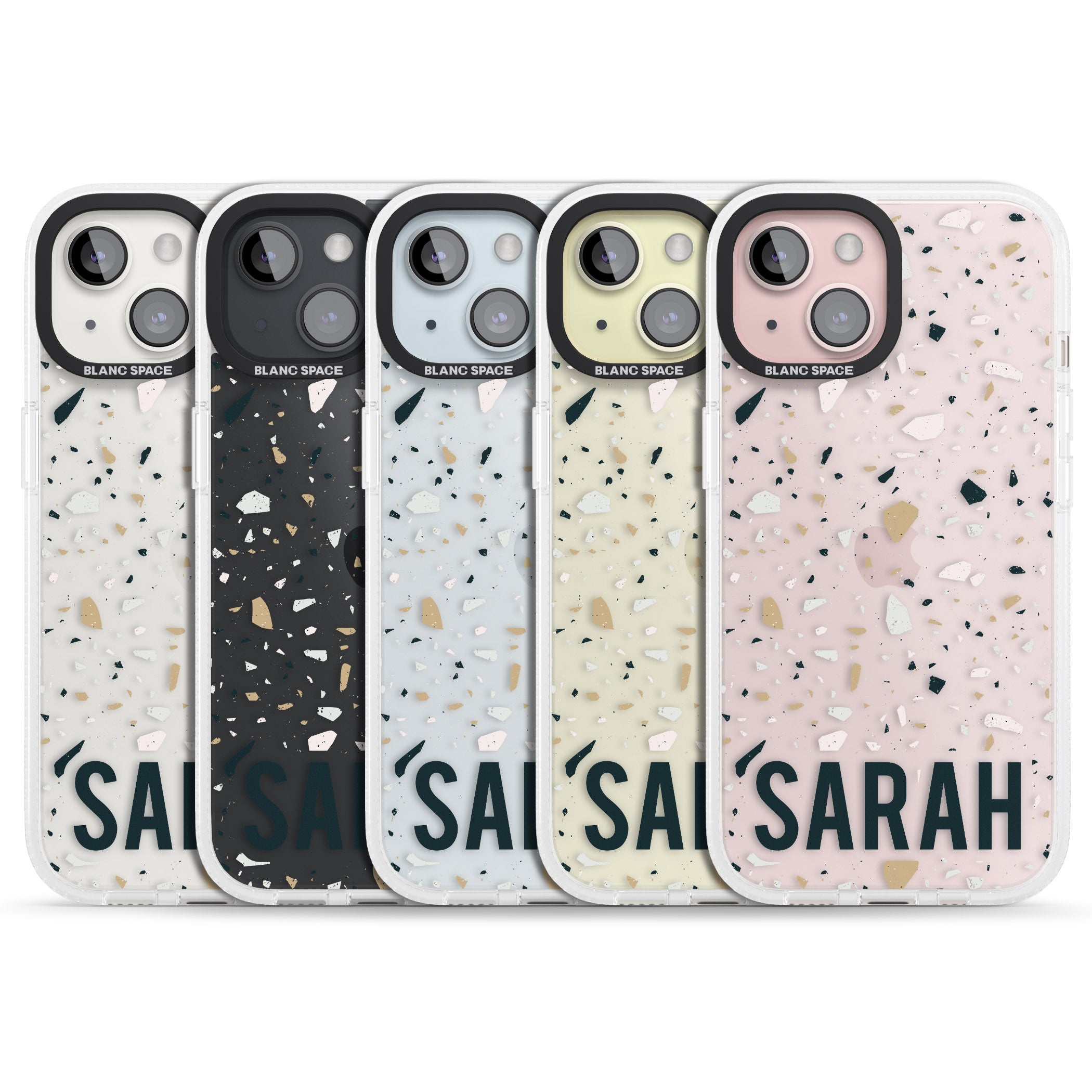 Personalised Terrazzo - Blue, Pink, Brown iPhone 15 / 14 / 13 Clear Case Impact Air - Blanc Space