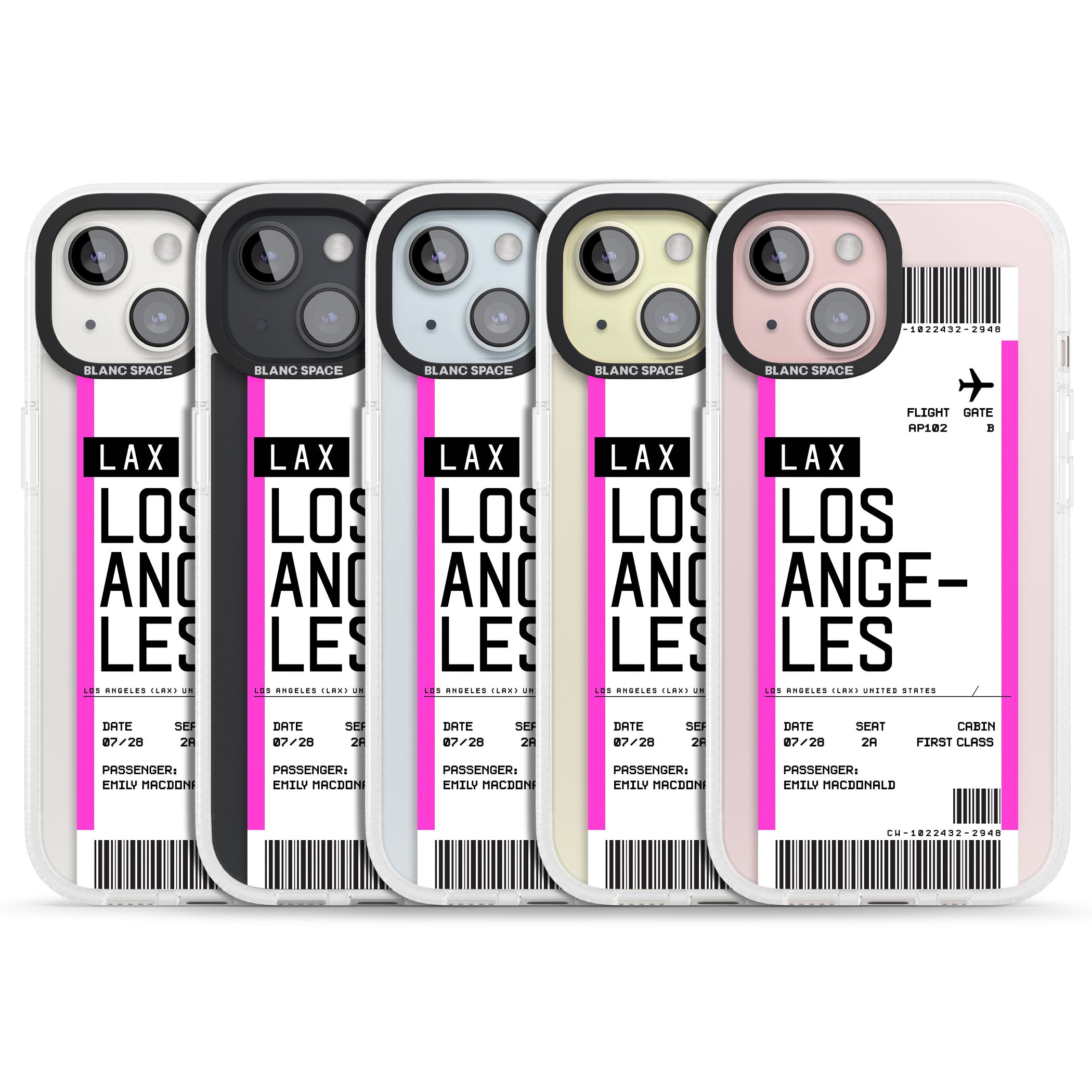 Personalised Los Angeles Boarding Pass iPhone 15 / 14 / 13 Clear Case Impact Air - Blanc Space