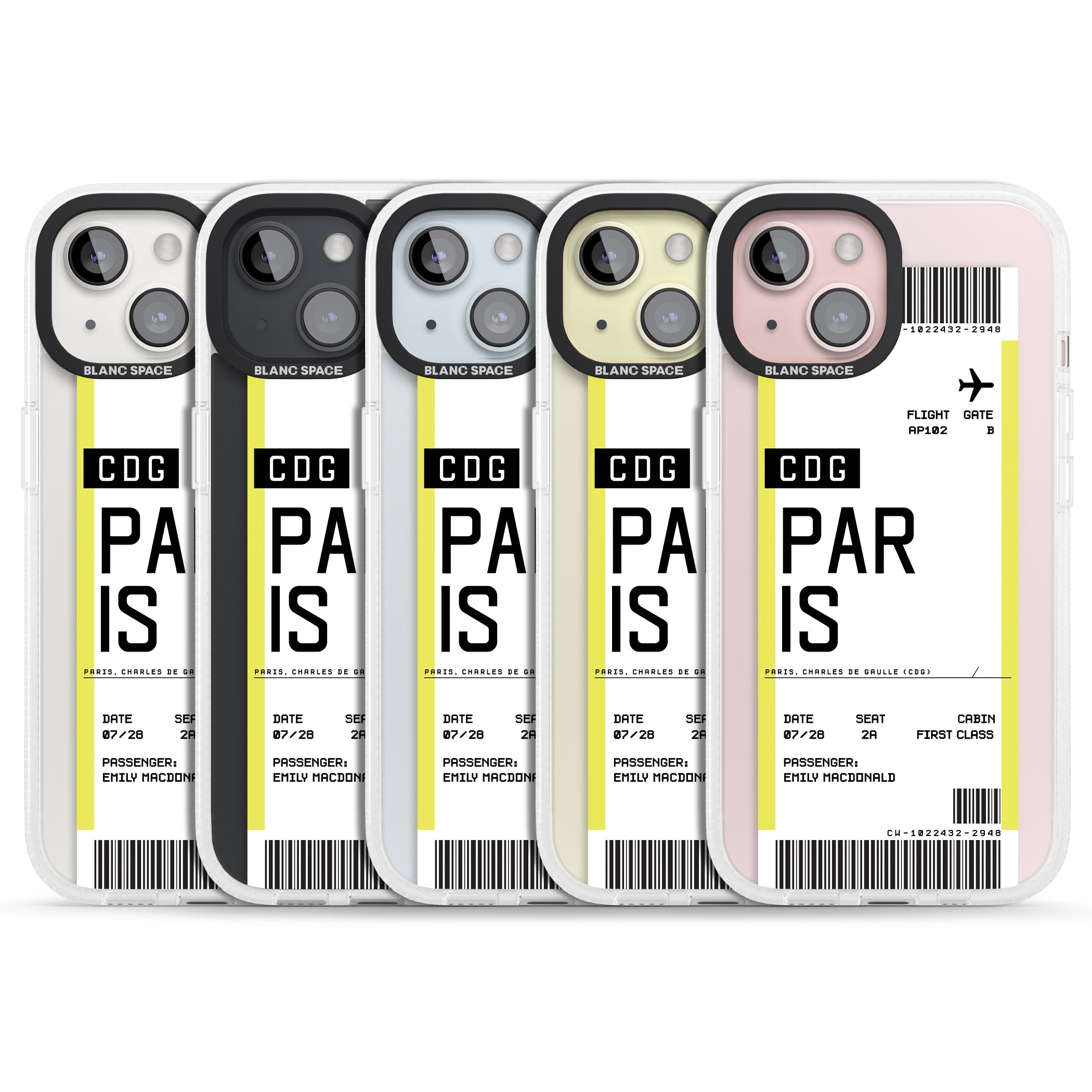 Personalised Paris Boarding Pass iPhone 15 / 14 / 13 Clear Case Impact Air - Blanc Space