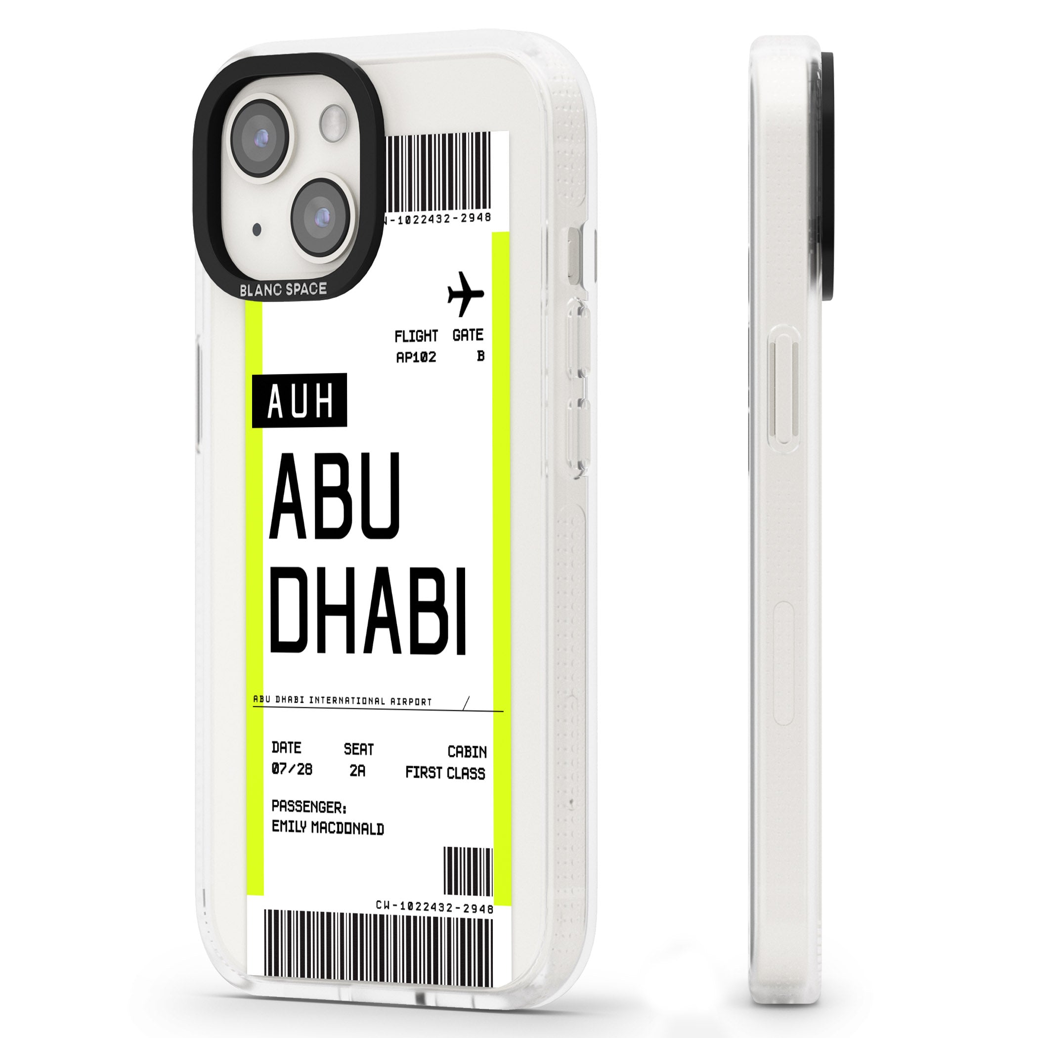Personalised Abu Dhabi Boarding Pass iPhone 15 / 14 / 13 Clear Case Impact Air - Blanc Space