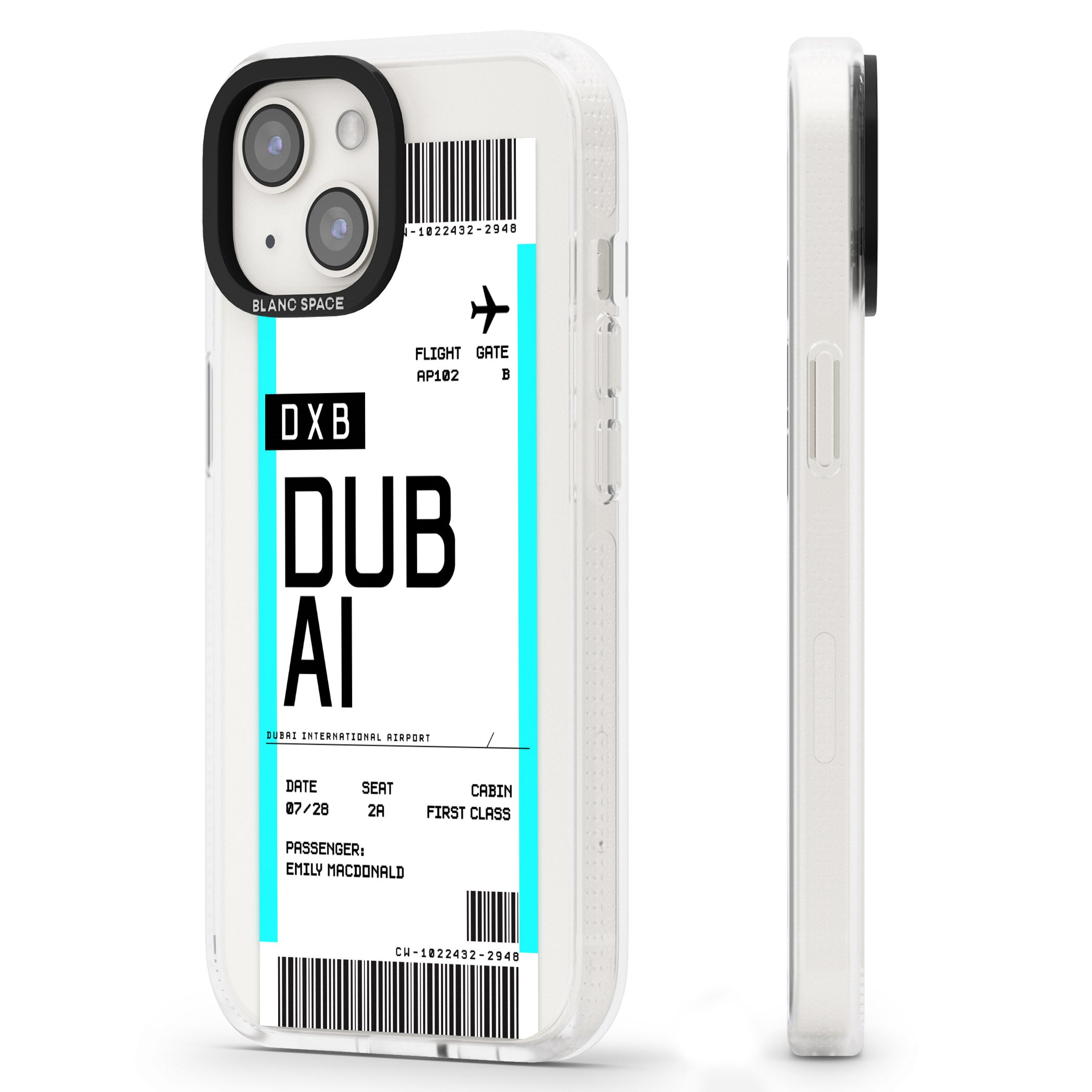 Personalised Dubai Boarding Pass iPhone 15 / 14 / 13 Clear Case Impact Air - Blanc Space