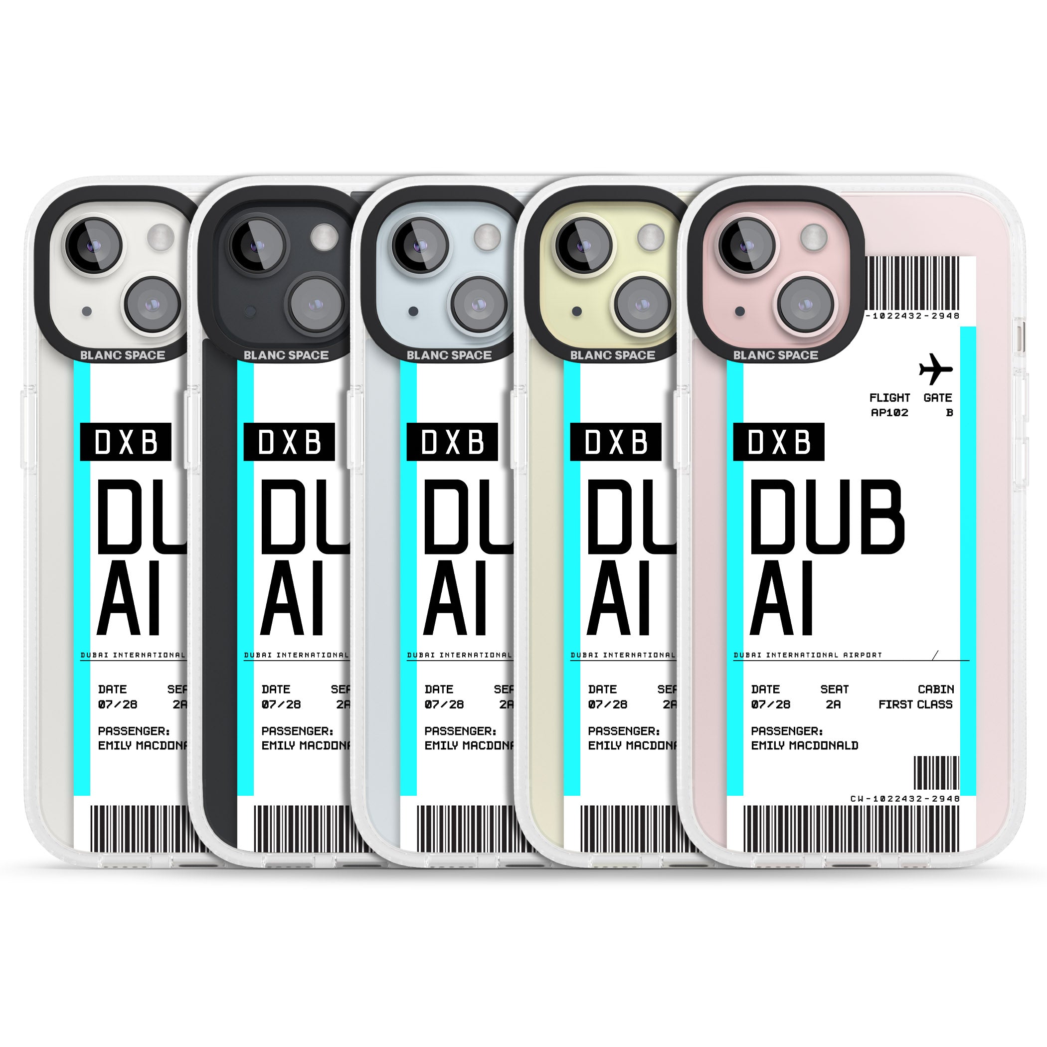 Personalised Dubai Boarding Pass iPhone 15 / 14 / 13 Clear Case Impact Air - Blanc Space