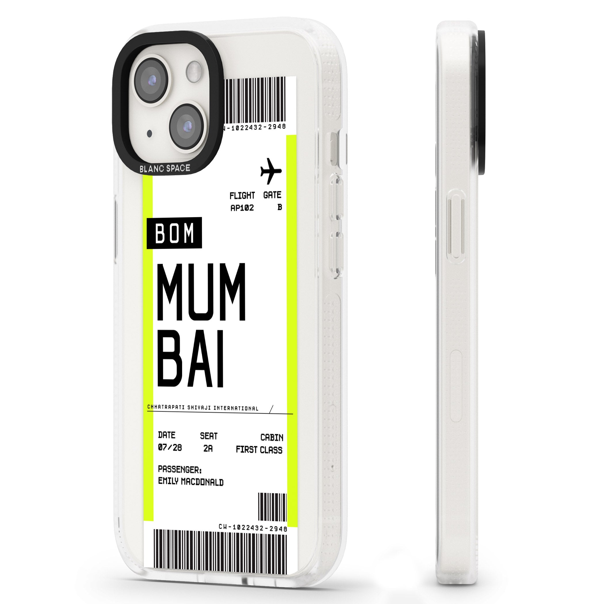 Personalised Mumbai Boarding Pass iPhone 15 / 14 / 13 Clear Case Impact Air - Blanc Space