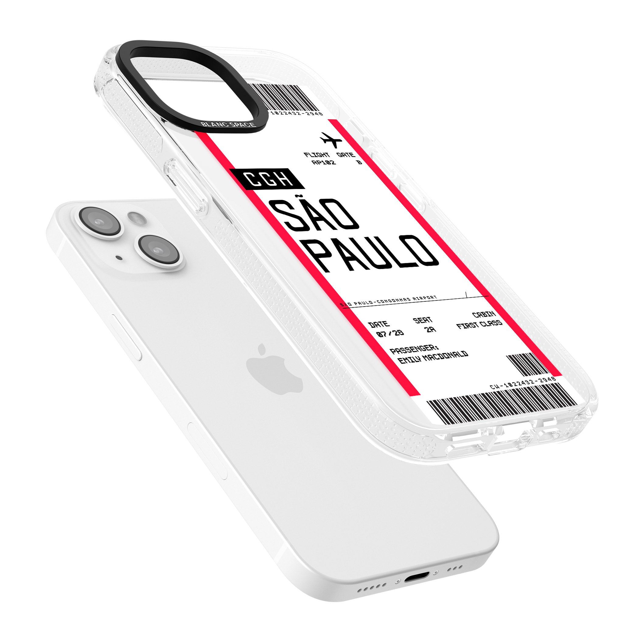 Personalised São Paulo Boarding Pass iPhone 15 / 14 / 13 Clear Case Impact Air - Blanc Space