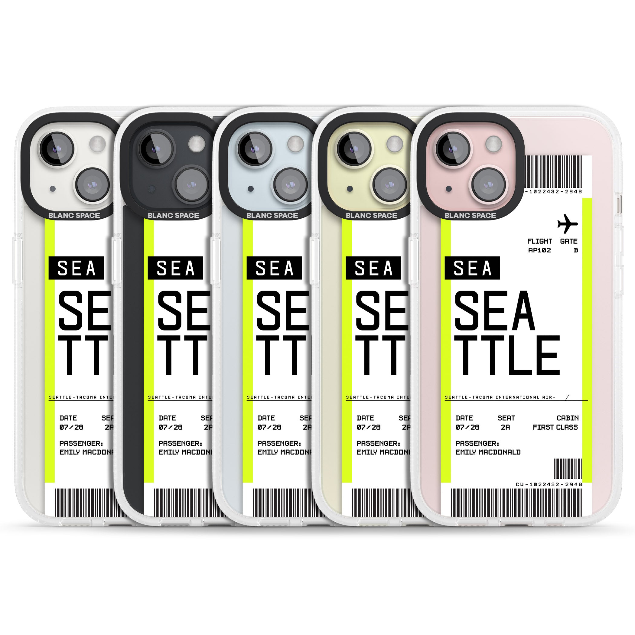 Personalised Seattle Boarding Pass iPhone 15 / 14 / 13 Clear Case Impact Air - Blanc Space