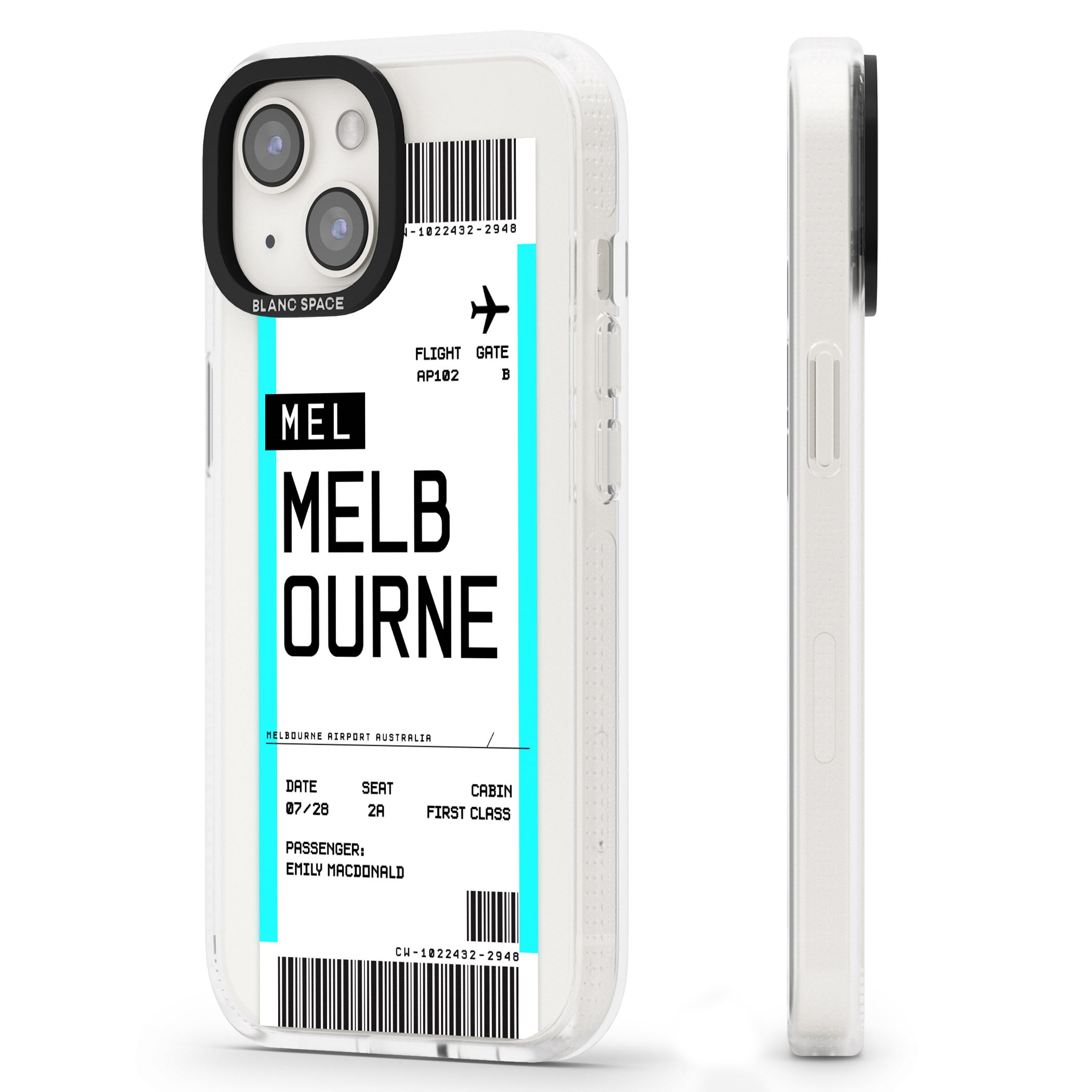 Personalised Melbourne Boarding Pass iPhone 15 / 14 / 13 Clear Case Impact Air - Blanc Space