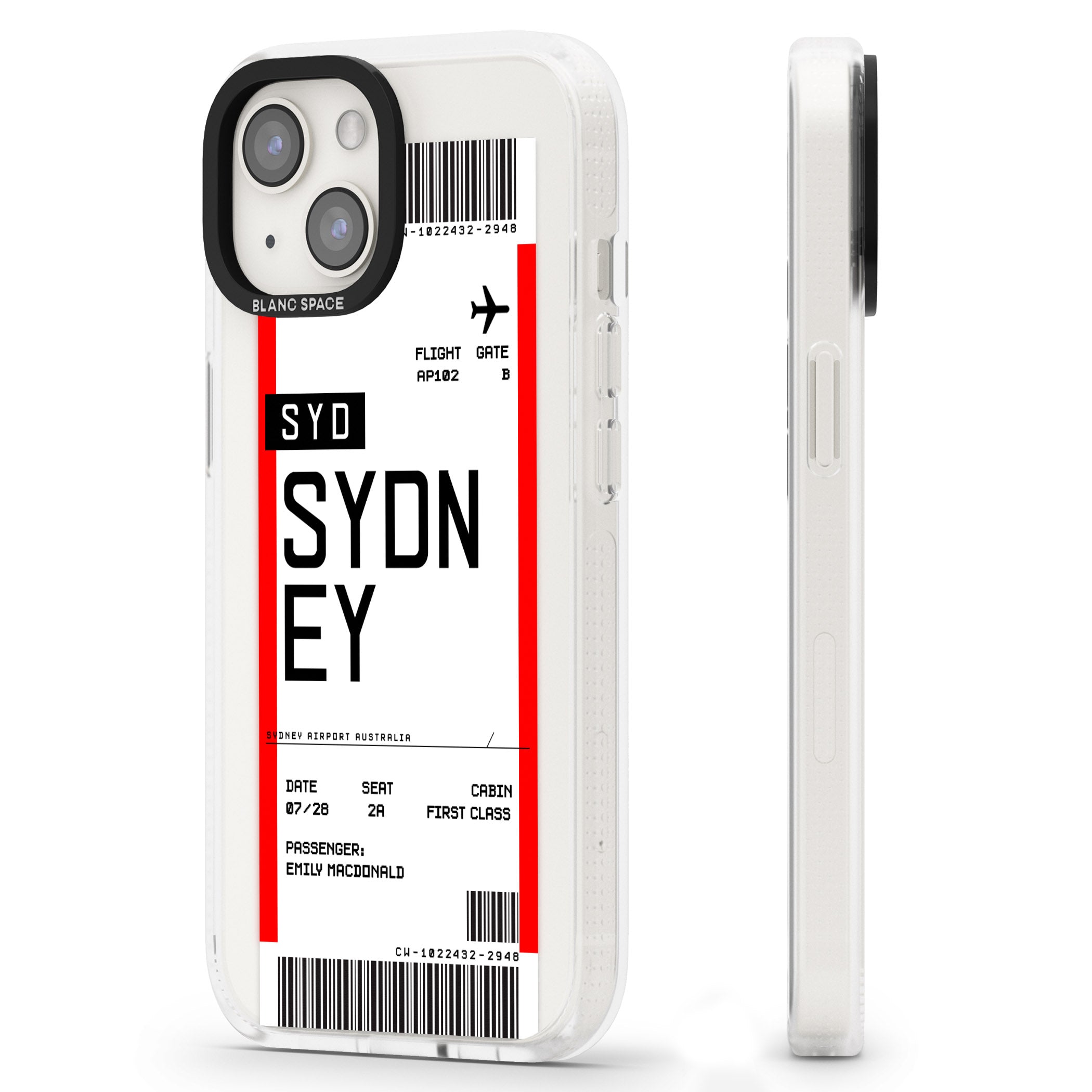 Personalised Sydney Boarding Pass iPhone 15 / 14 / 13 Clear Case Impact Air - Blanc Space