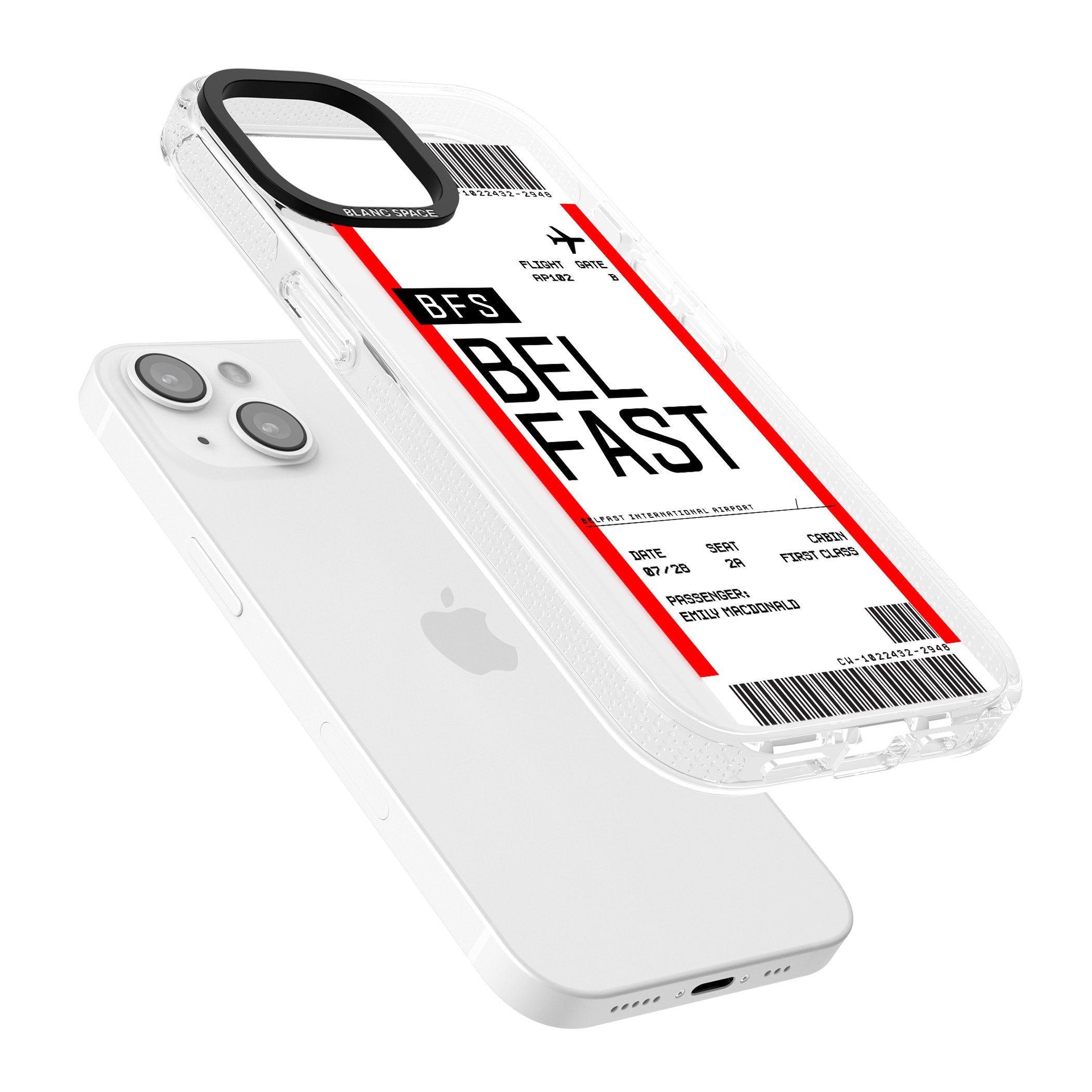 Personalised Belfast Boarding Pass iPhone 15 / 14 / 13 Clear Case Impact Air - Blanc Space