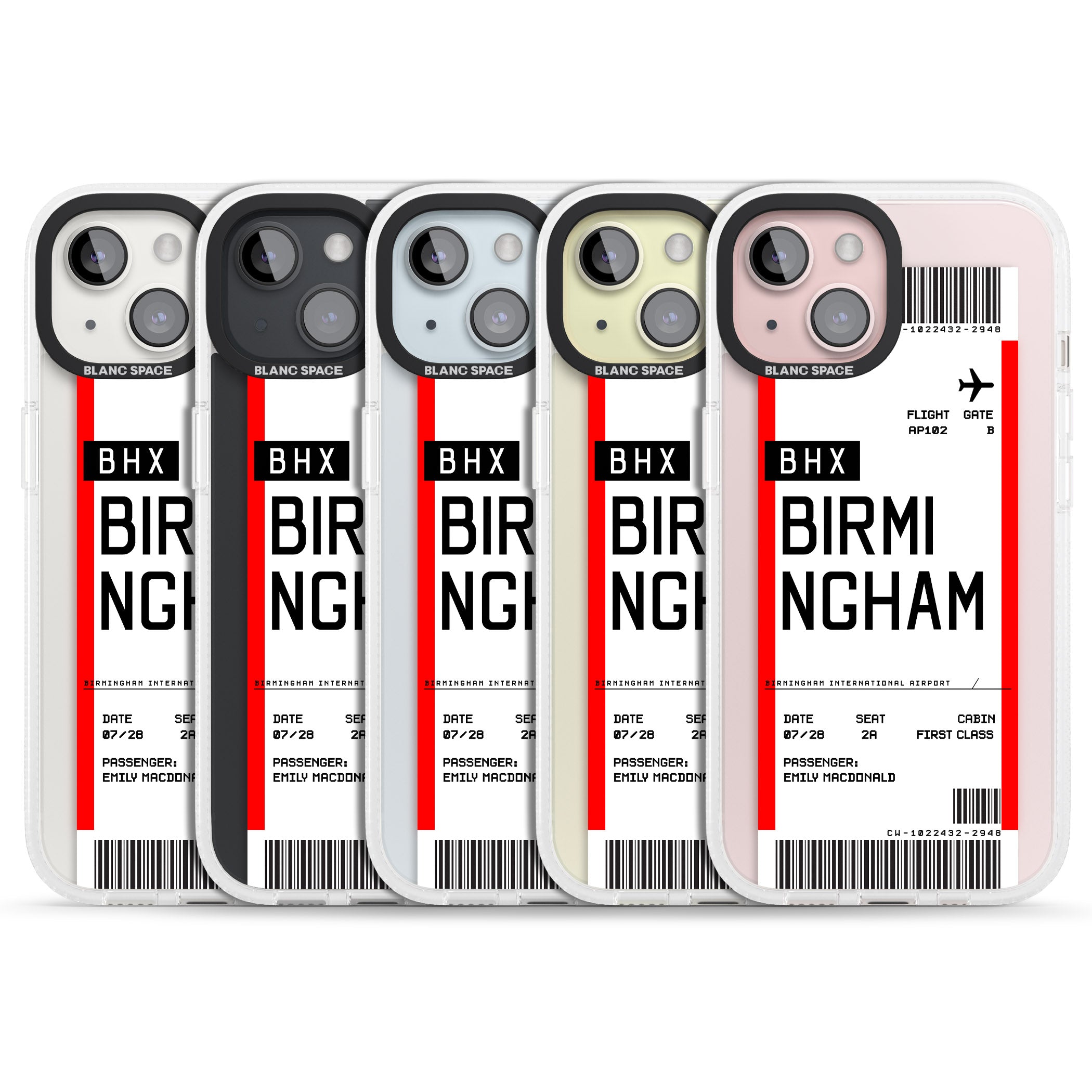 Personalised Birmingham Boarding Pass iPhone 15 / 14 / 13 Clear Case Impact Air - Blanc Space