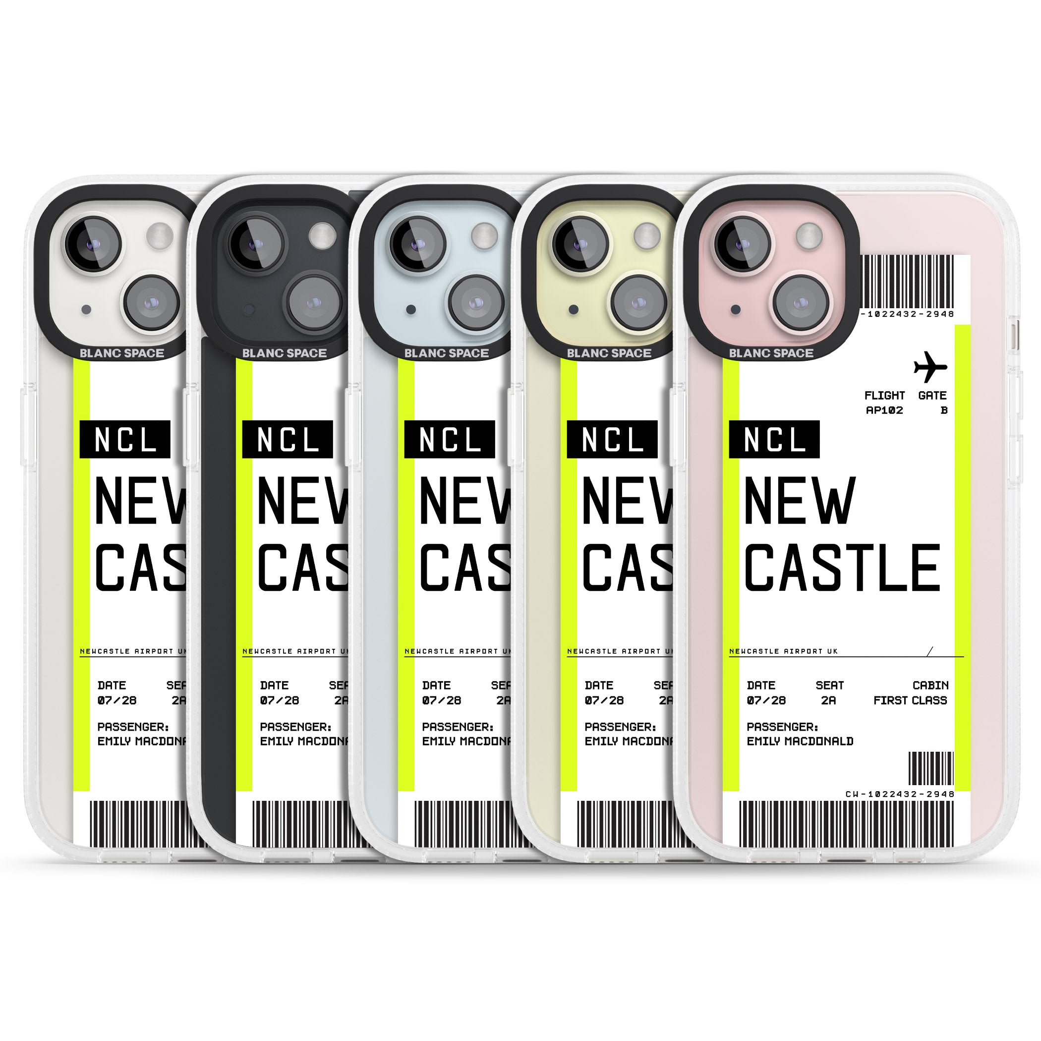 Personalised Newcastle Boarding Pass iPhone 15 / 14 / 13 Clear Case Impact Air - Blanc Space