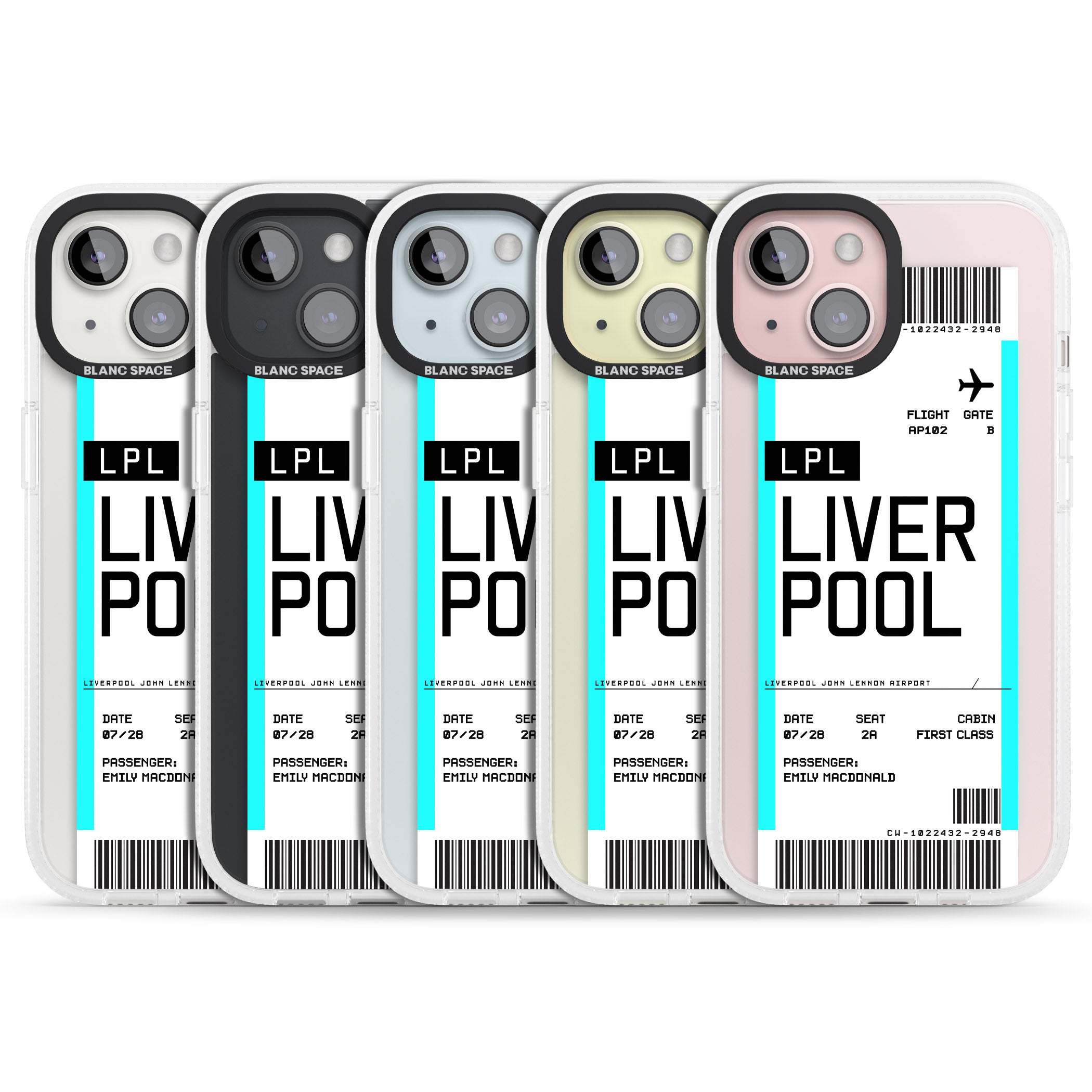 Personalised Liverpool Boarding Pass iPhone 15 / 14 / 13 Clear Case Impact Air - Blanc Space