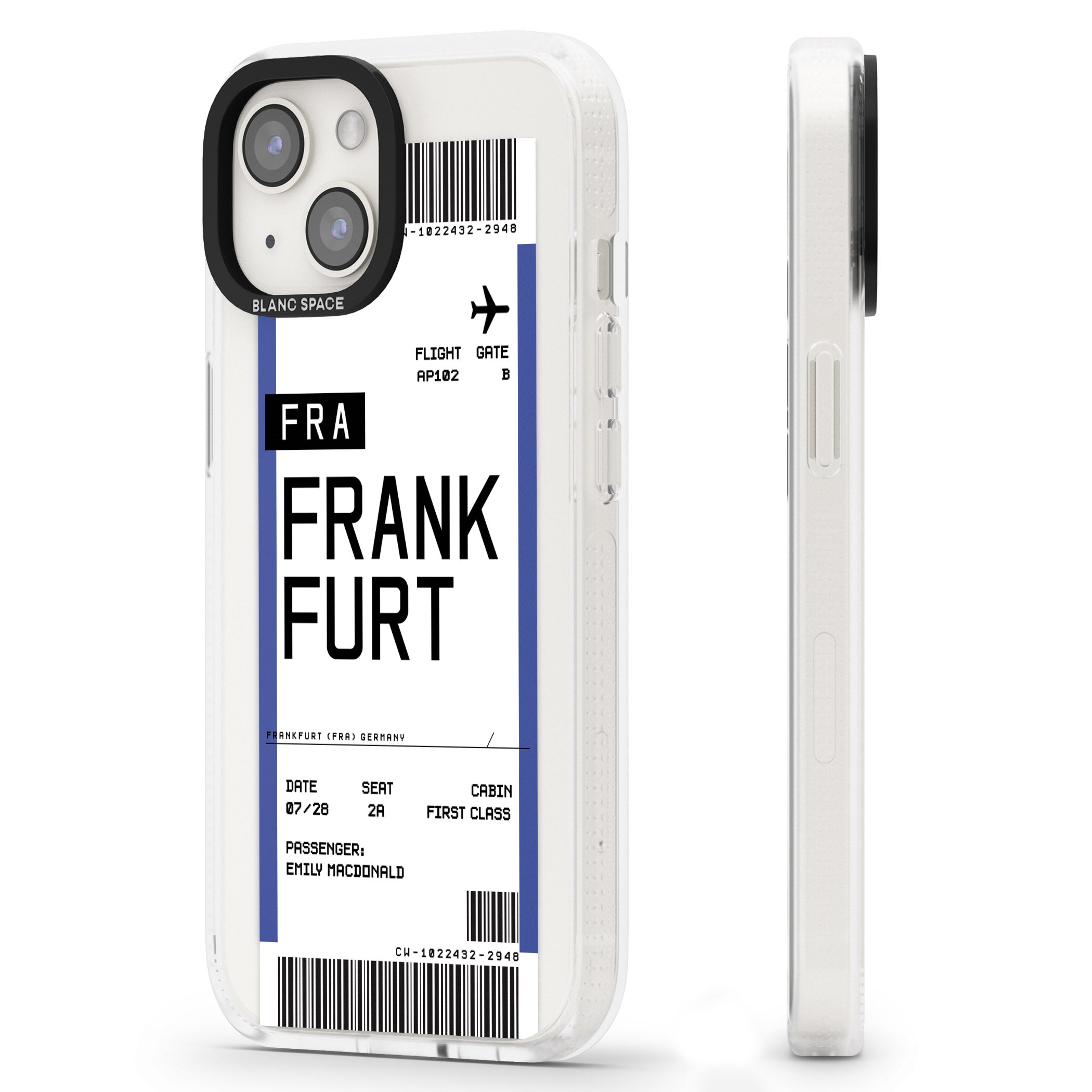 Personalised Frankfurt Boarding Pass iPhone 15 / 14 / 13 Clear Case Impact Air - Blanc Space