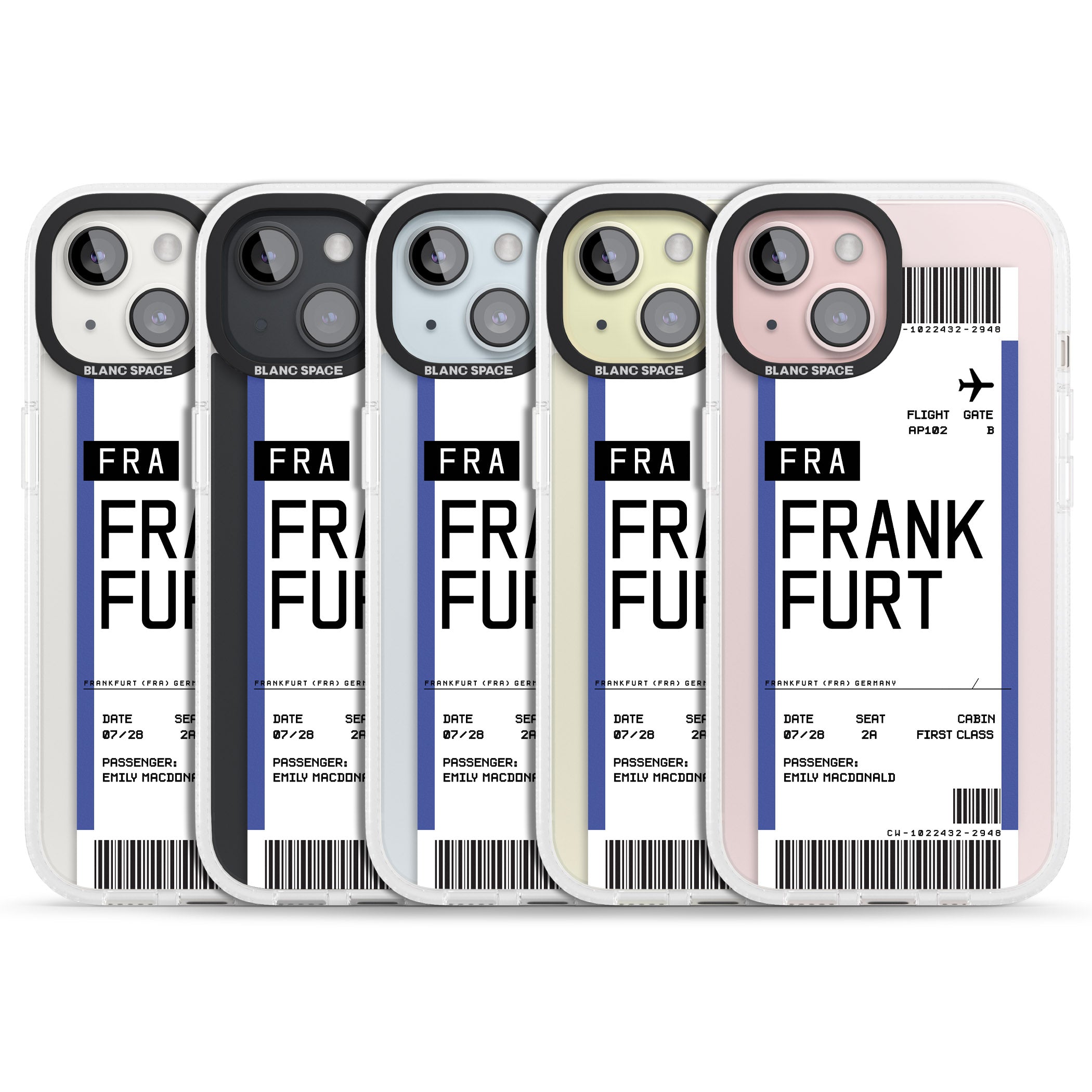 Personalised Frankfurt Boarding Pass iPhone 15 / 14 / 13 Clear Case Impact Air - Blanc Space