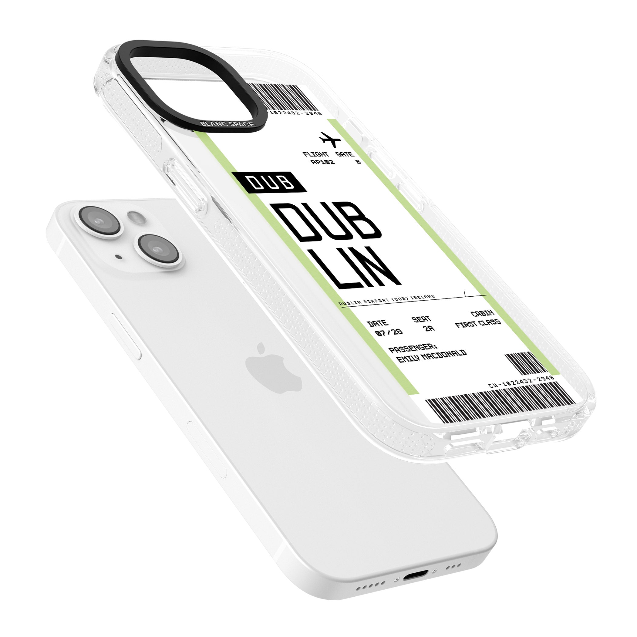 Personalised Dublin Boarding Pass iPhone 15 / 14 / 13 Clear Case Impact Air - Blanc Space