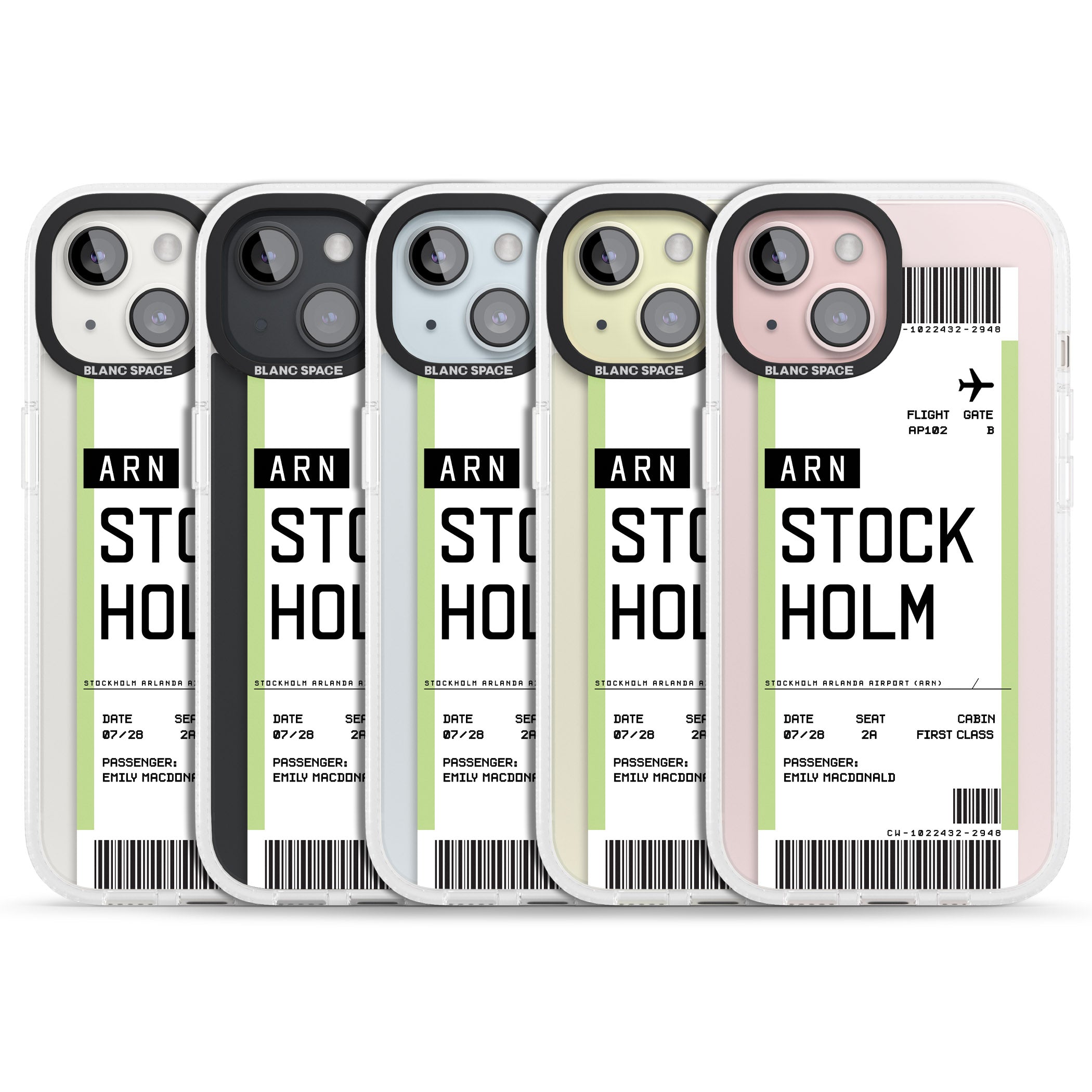 Personalised Stockholm Boarding Pass iPhone 15 / 14 / 13 Clear Case Impact Air - Blanc Space