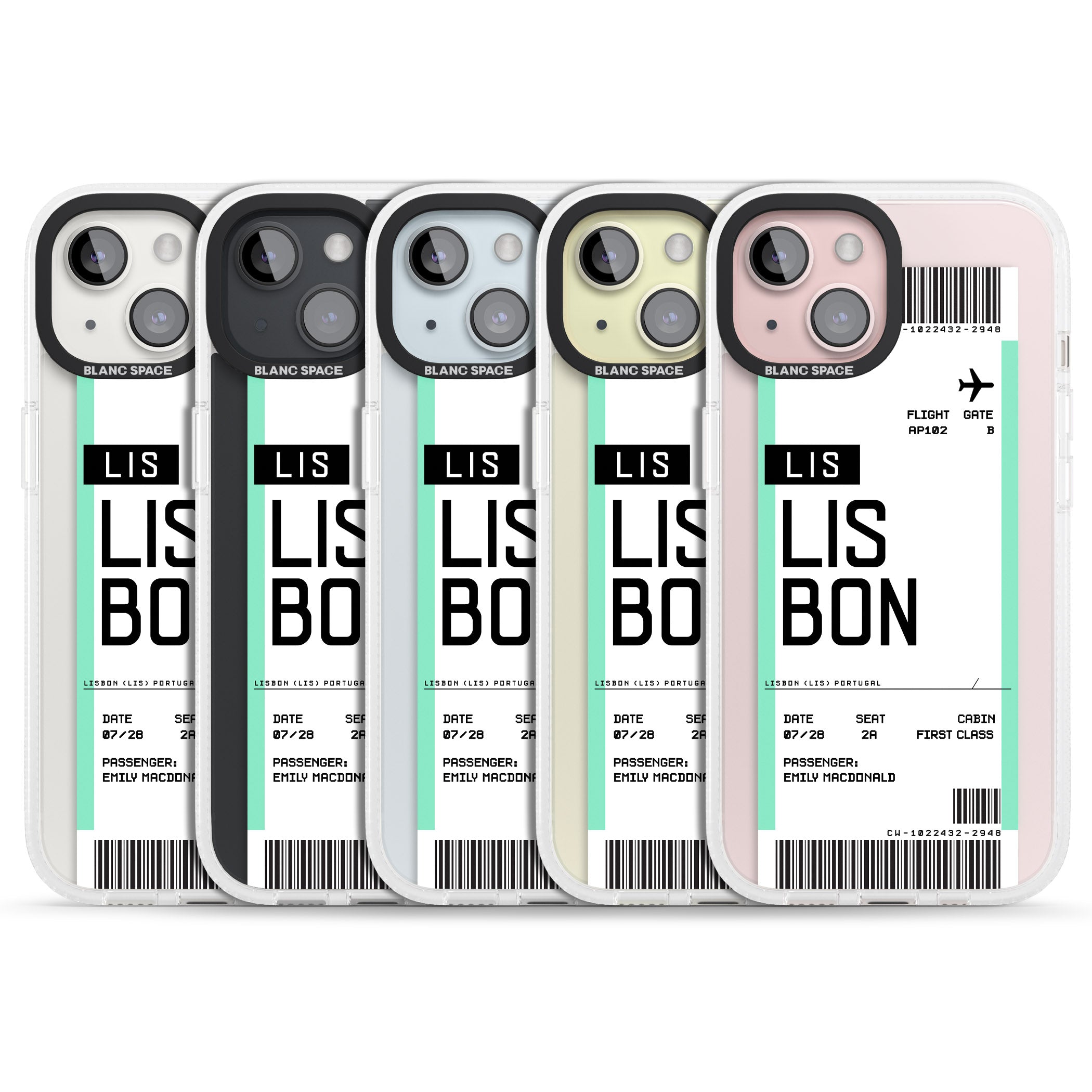 Personalised Lisbon Boarding Pass iPhone 15 / 14 / 13 Clear Case Impact Air - Blanc Space