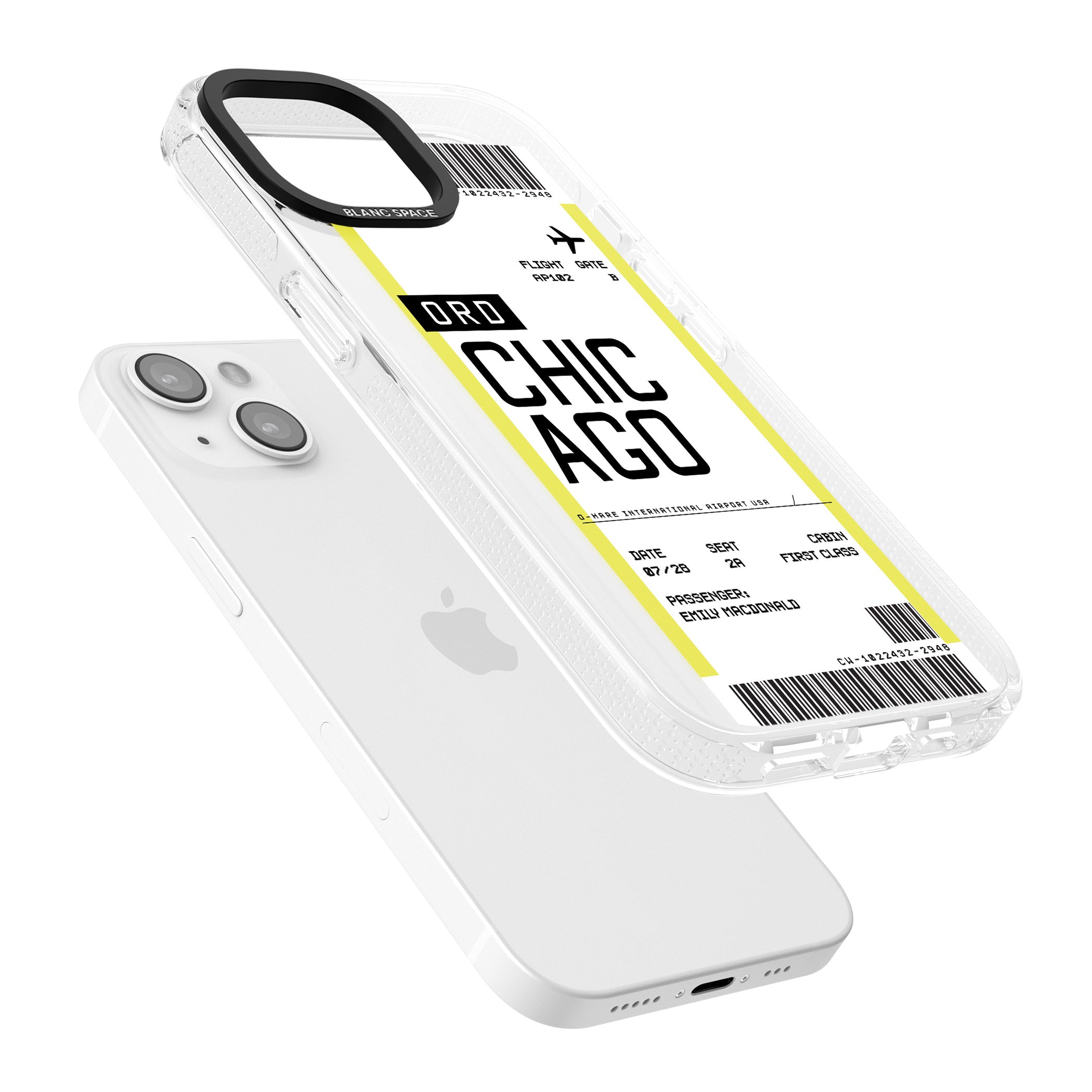 Personalised Chicago Boarding Pass iPhone 15 / 14 / 13 Clear Case Impact Air - Blanc Space