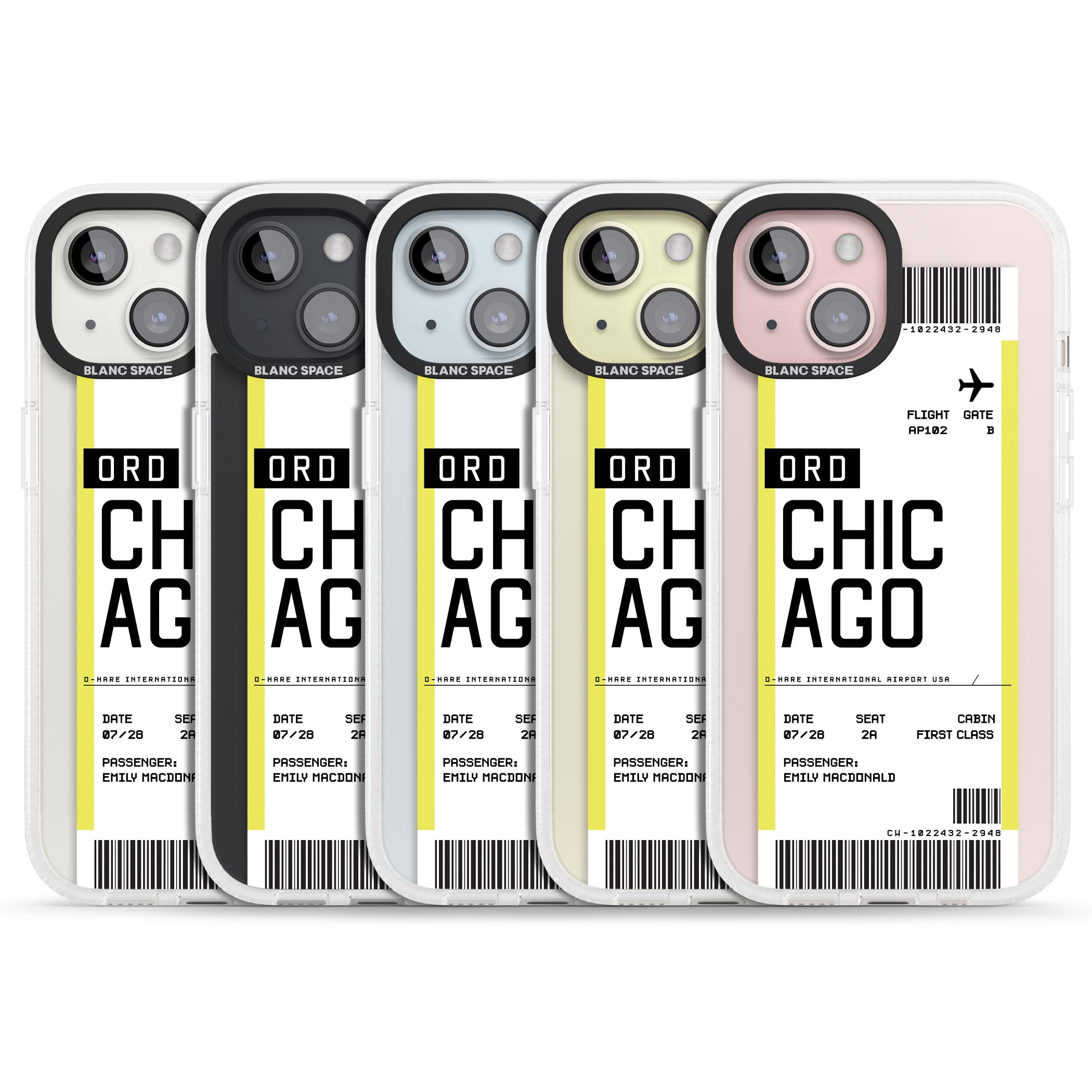 Personalised Chicago Boarding Pass iPhone 15 / 14 / 13 Clear Case Impact Air - Blanc Space