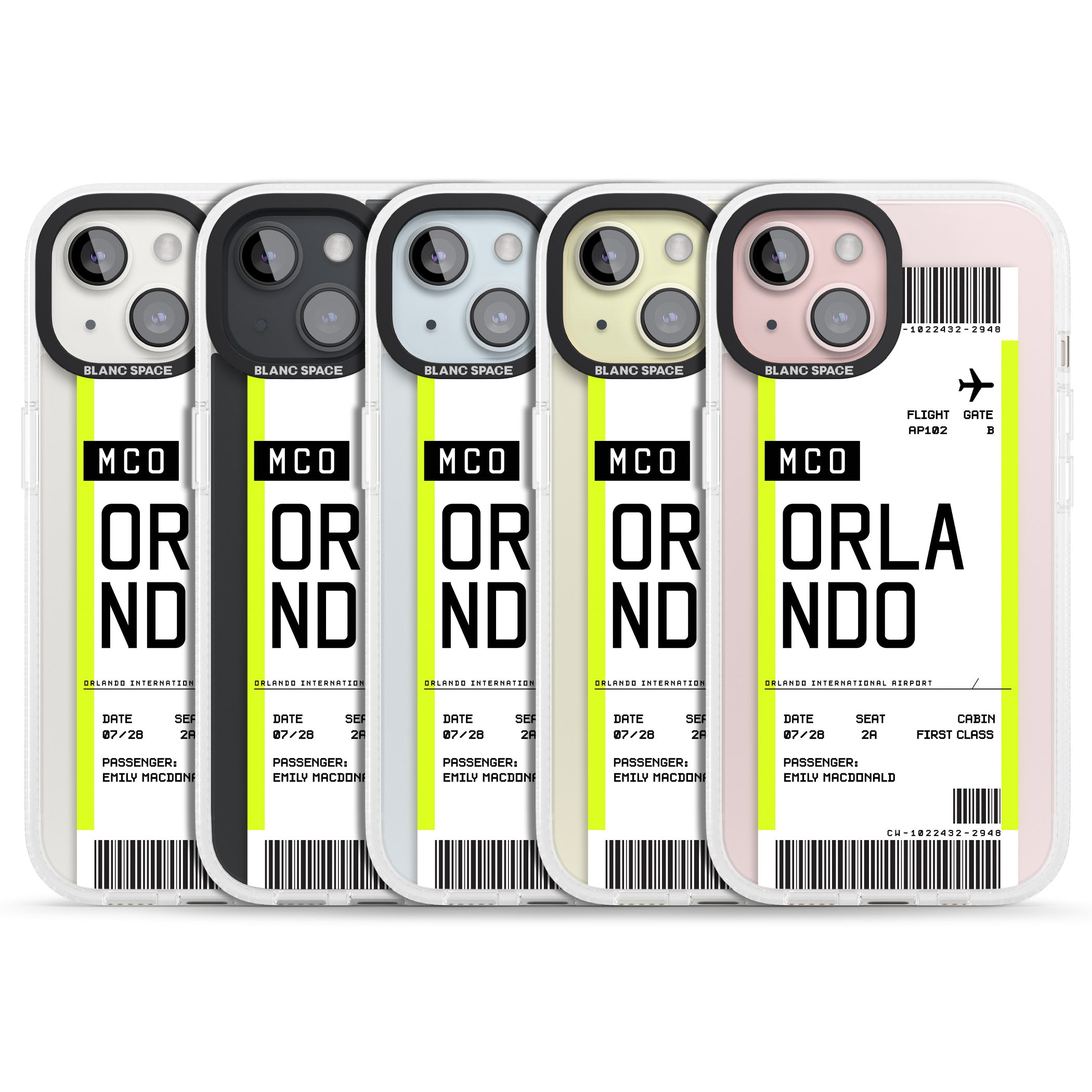 Personalised Orlando Boarding Pass iPhone 15 / 14 / 13 Clear Case Impact Air - Blanc Space