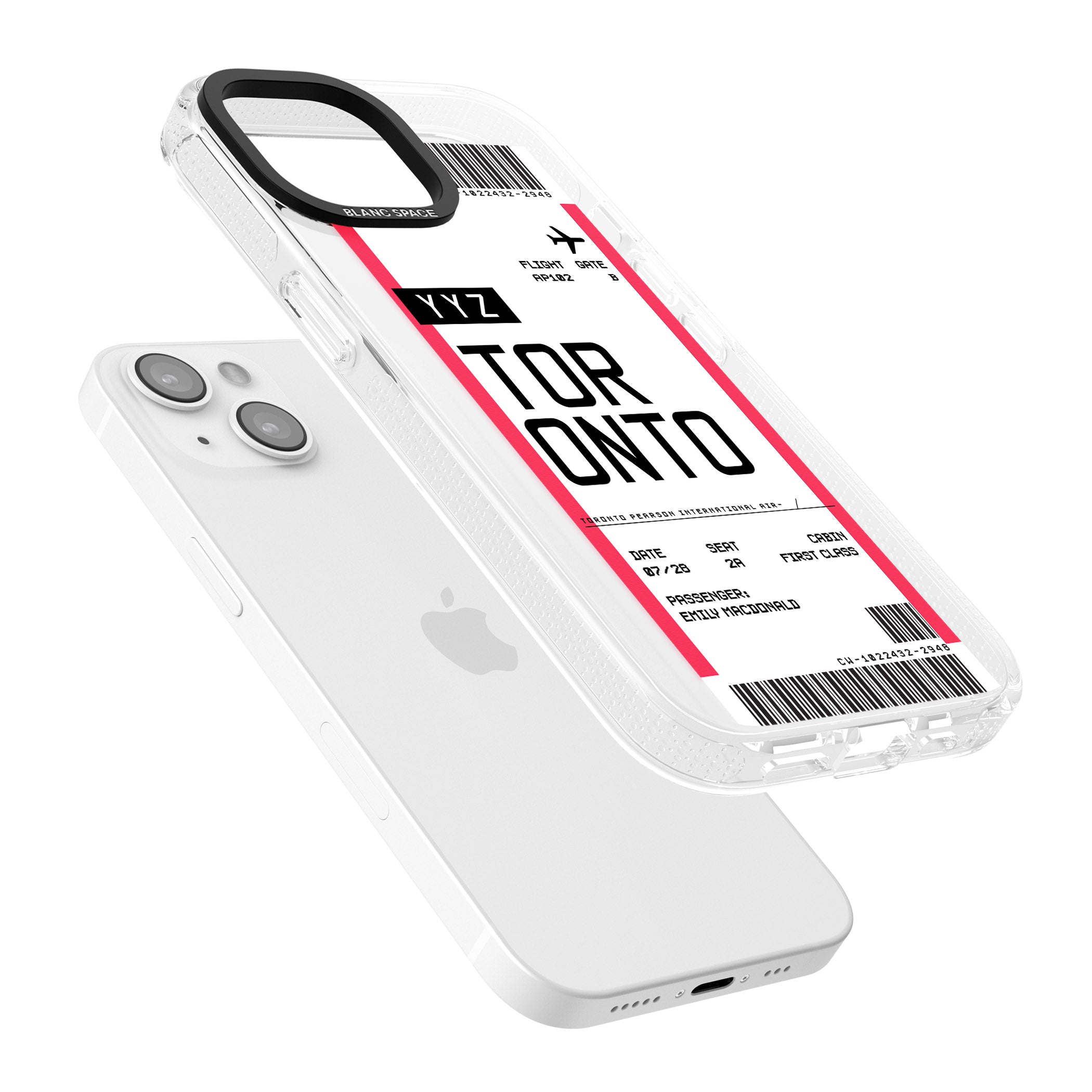 Personalised Toronto Boarding Pass iPhone 15 / 14 / 13 Clear Case Impact Air - Blanc Space