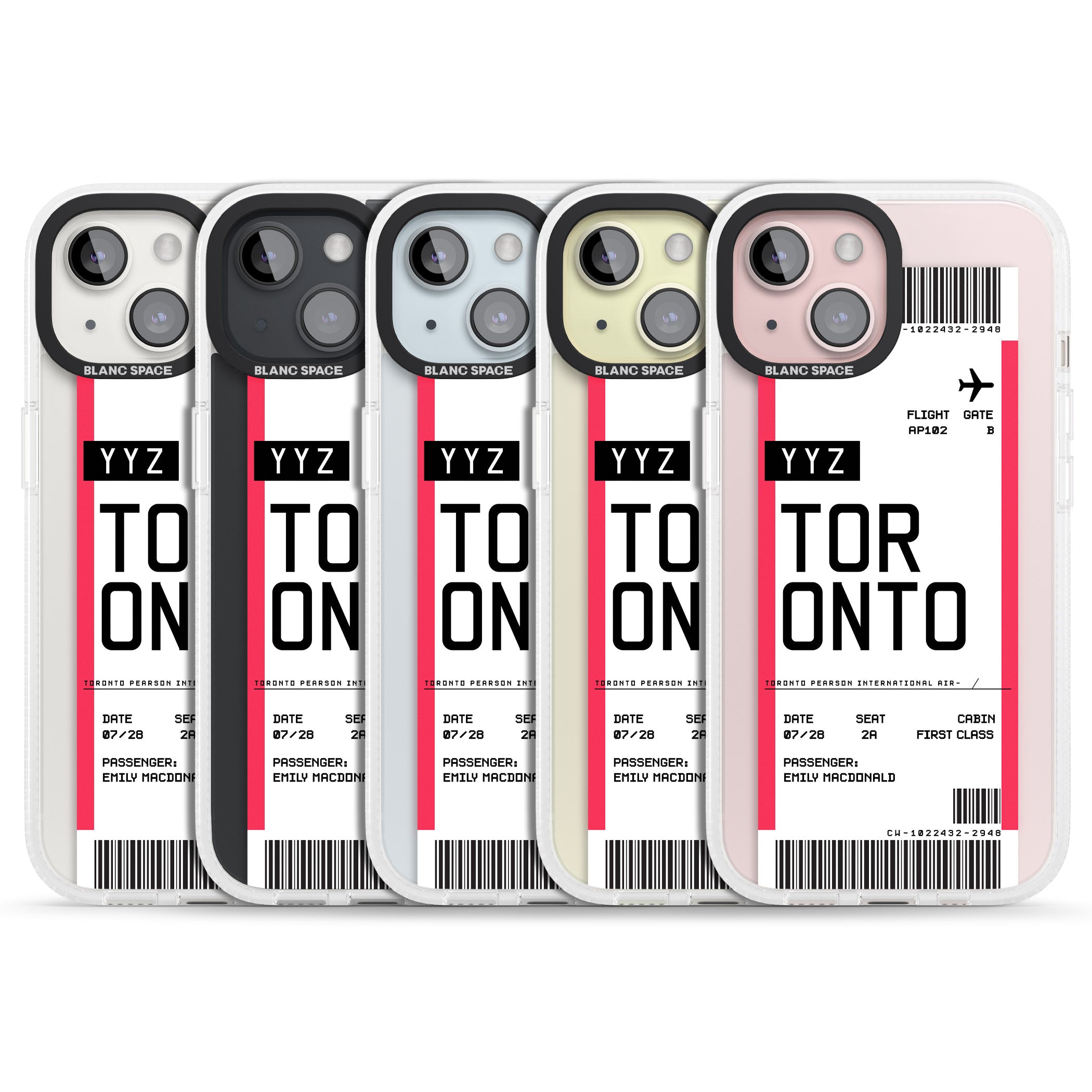 Personalised Toronto Boarding Pass iPhone 15 / 14 / 13 Clear Case Impact Air - Blanc Space