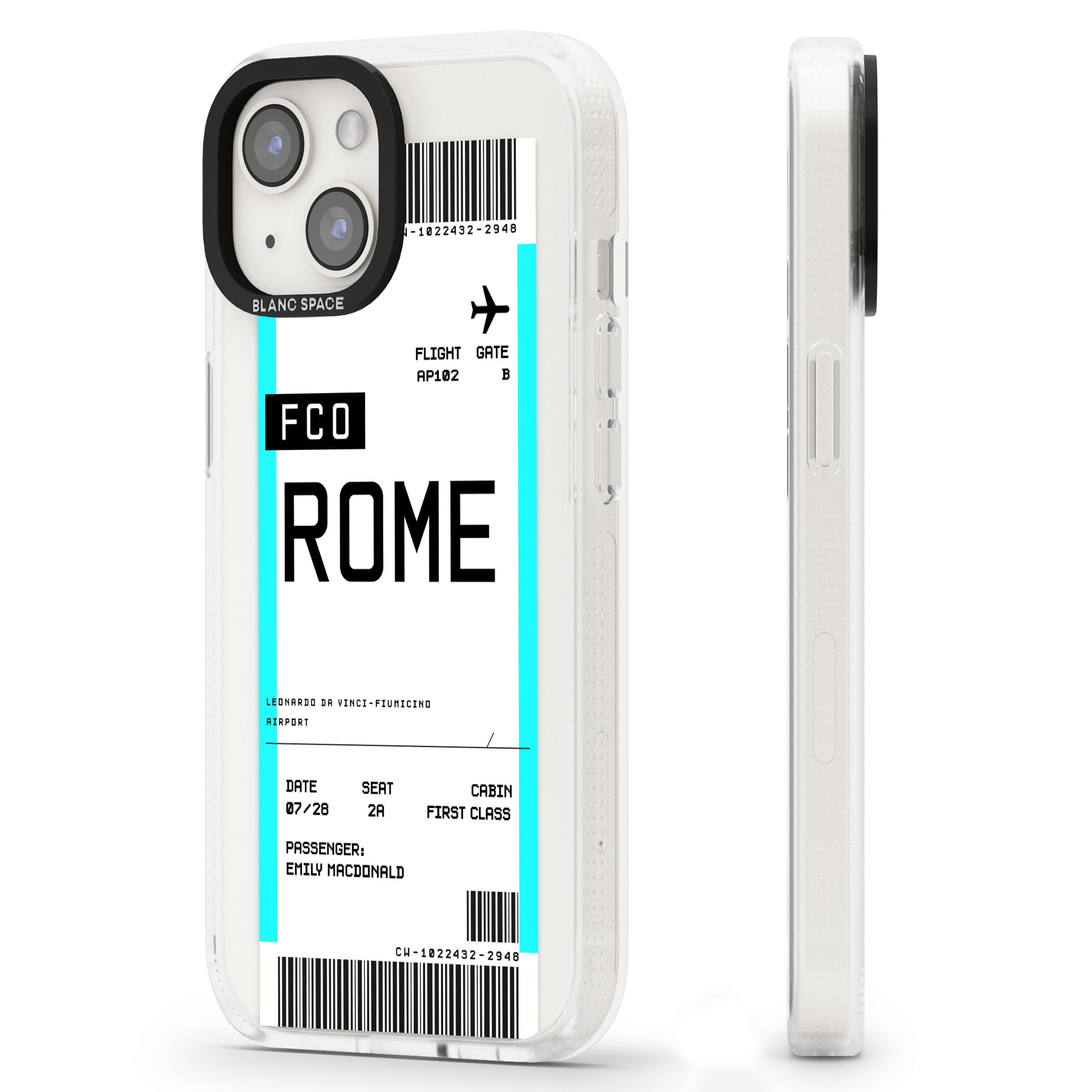 Personalised Rome Boarding Pass iPhone 15 / 14 / 13 Clear Case Impact Air - Blanc Space