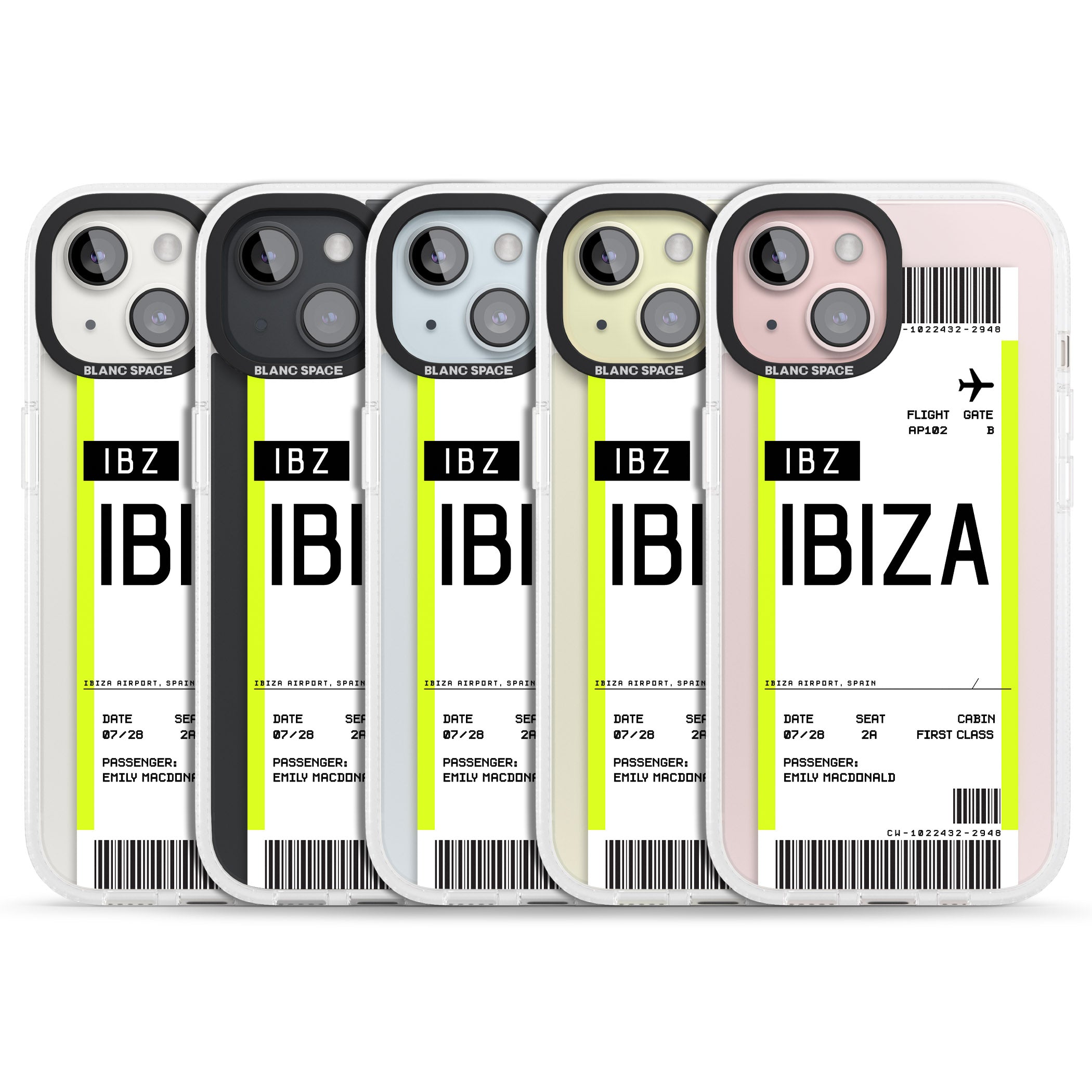 Personalised Ibiza Boarding Pass iPhone 15 / 14 / 13 Clear Case Impact Air - Blanc Space