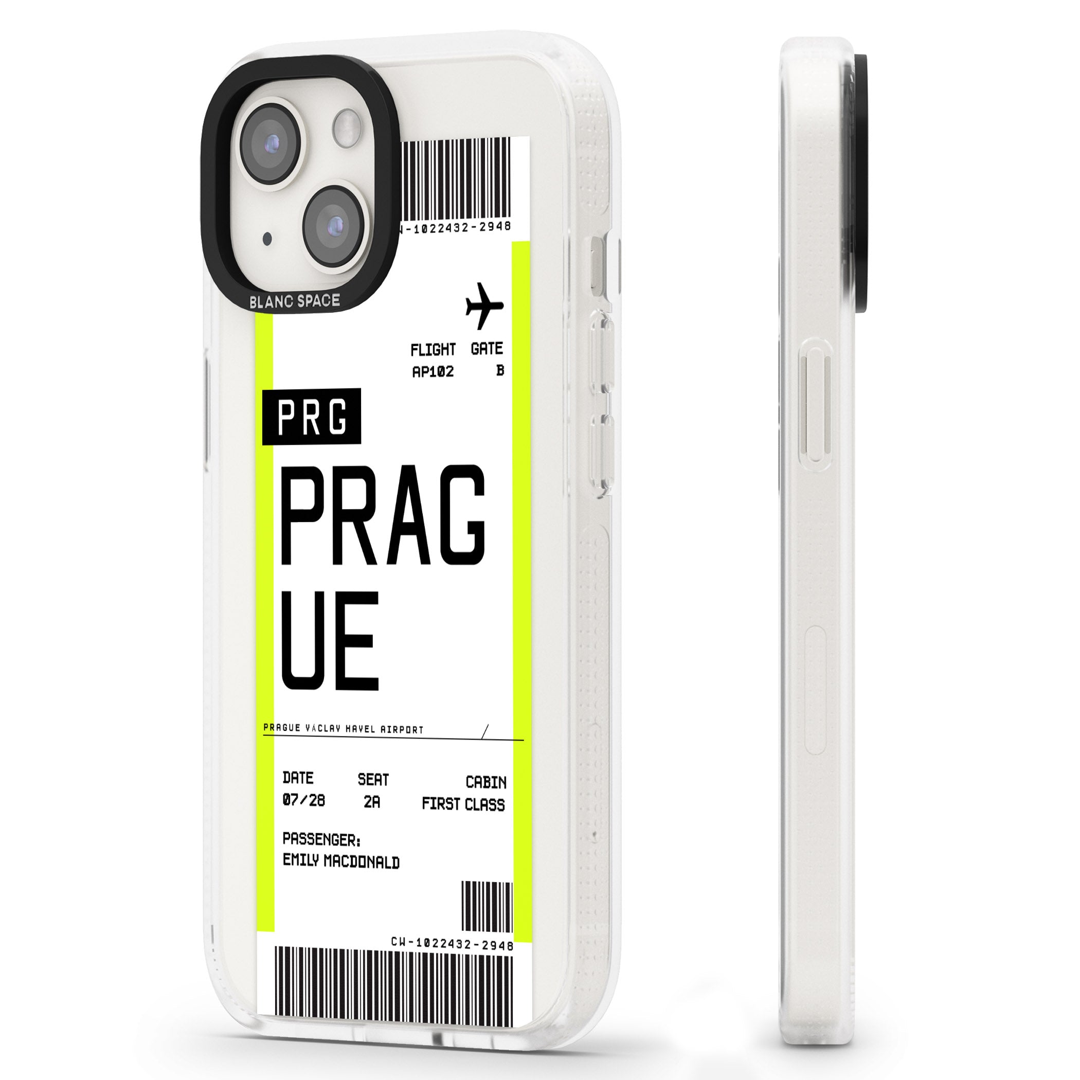 Personalised Prague Boarding Pass iPhone 15 / 14 / 13 Clear Case Impact Air - Blanc Space