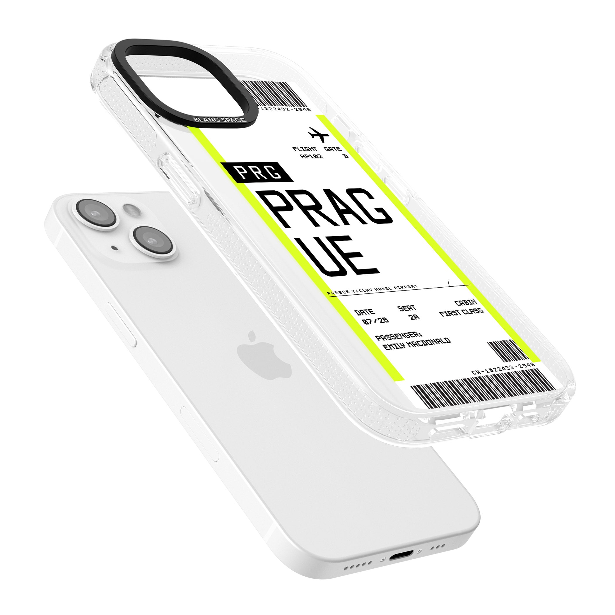 Personalised Prague Boarding Pass iPhone 15 / 14 / 13 Clear Case Impact Air - Blanc Space