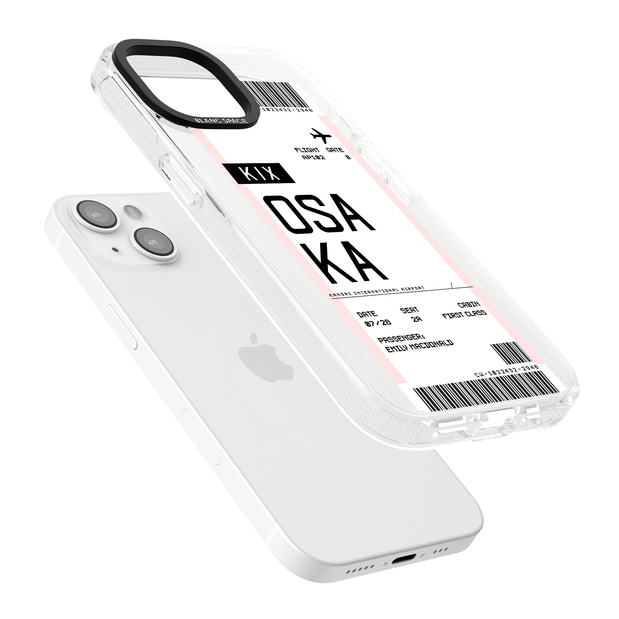 Personalised Osaka Boarding Pass iPhone 15 / 14 / 13 Clear Case Impact Air - Blanc Space