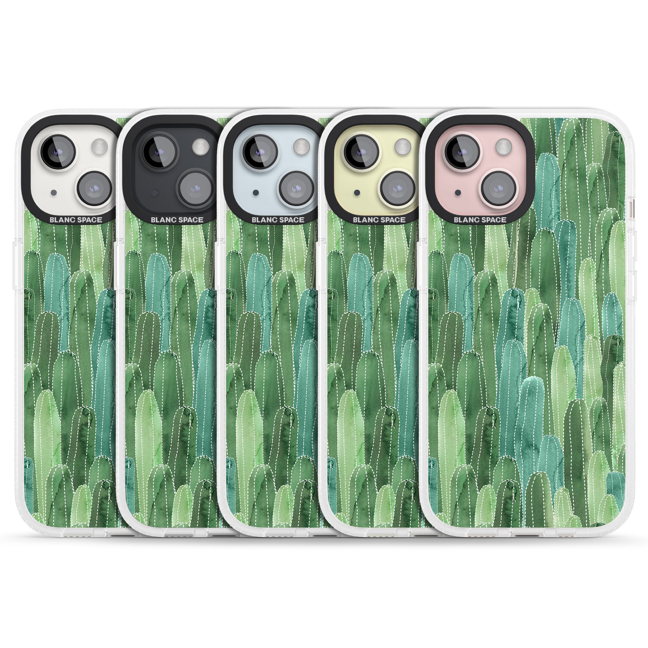 Skinny Cacti Pattern Design iPhone 15 / 14 / 13 Clear Case Impact Air - Blanc Space