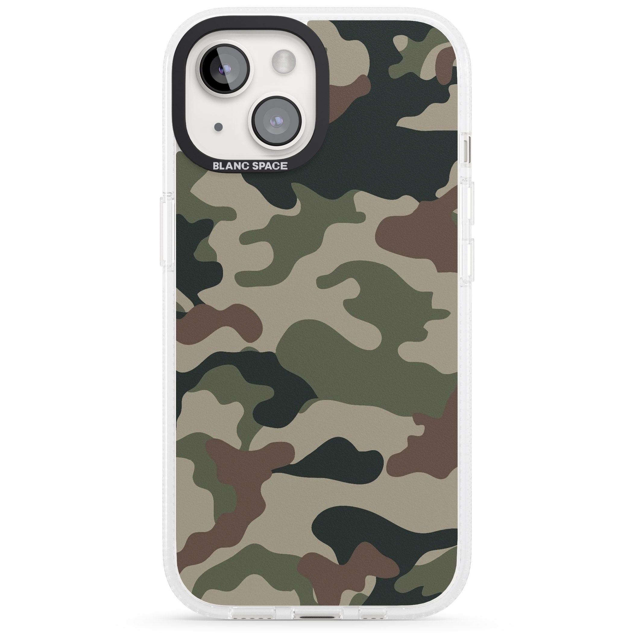 Green and Brown Camo iPhone 15 / 14 / 13 Clear Case Impact Air - Blanc Space
